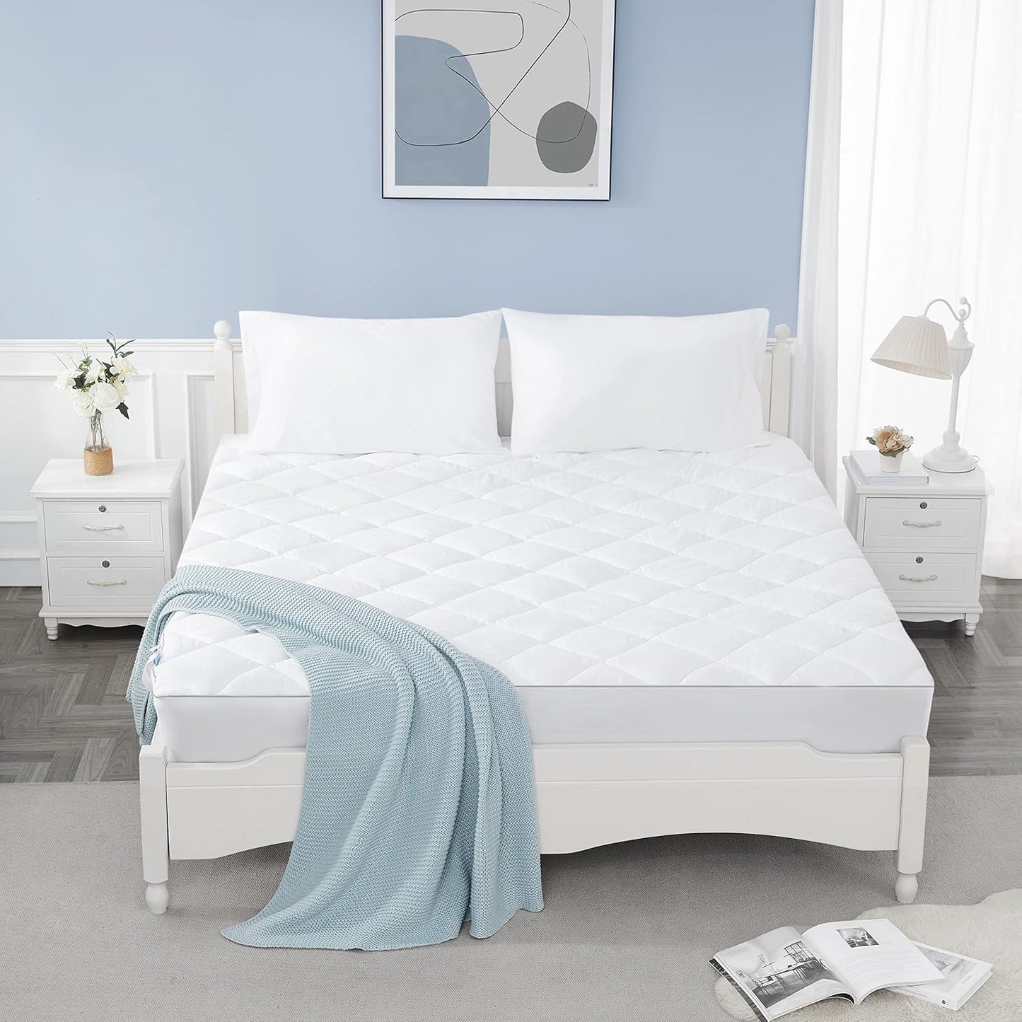 Sunflower Queen Mattress Pad Cover, Cotton Mattress Cover Hypoallergenic, Extra Deep Pocket 18"-22" Quilted Mattress Protector Queen Size Thin Version, Soft Breathable and Noiseless