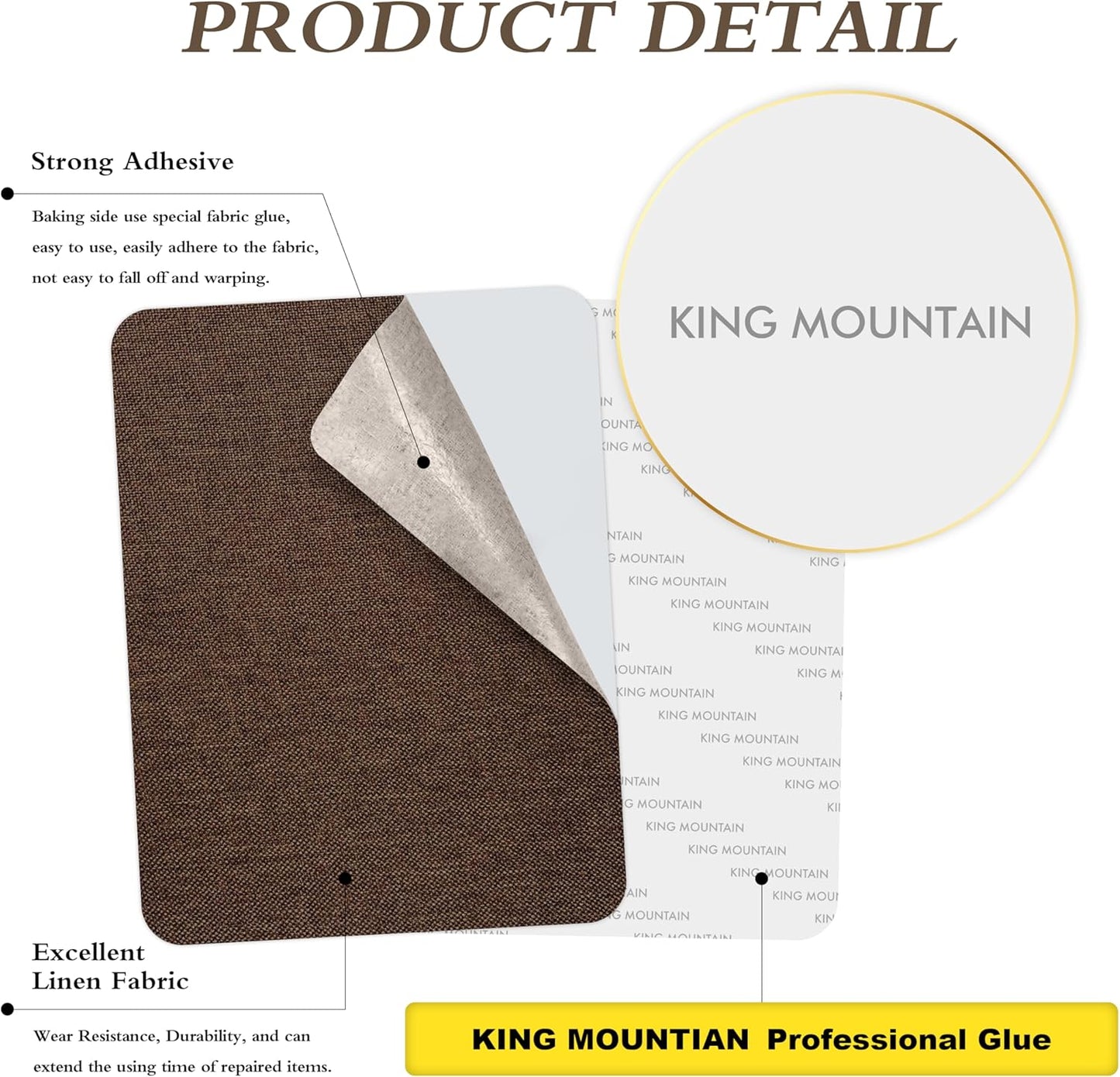 KING MOUNTAIN Coarse Linen Repair Patches, Self-Adhesive Linen Fabric Patches, 8X11 inch, Multi Color, Can be Used for Linen Sofa Repair and Linen Clothes Repair(8" x 11",Coffee Brown)