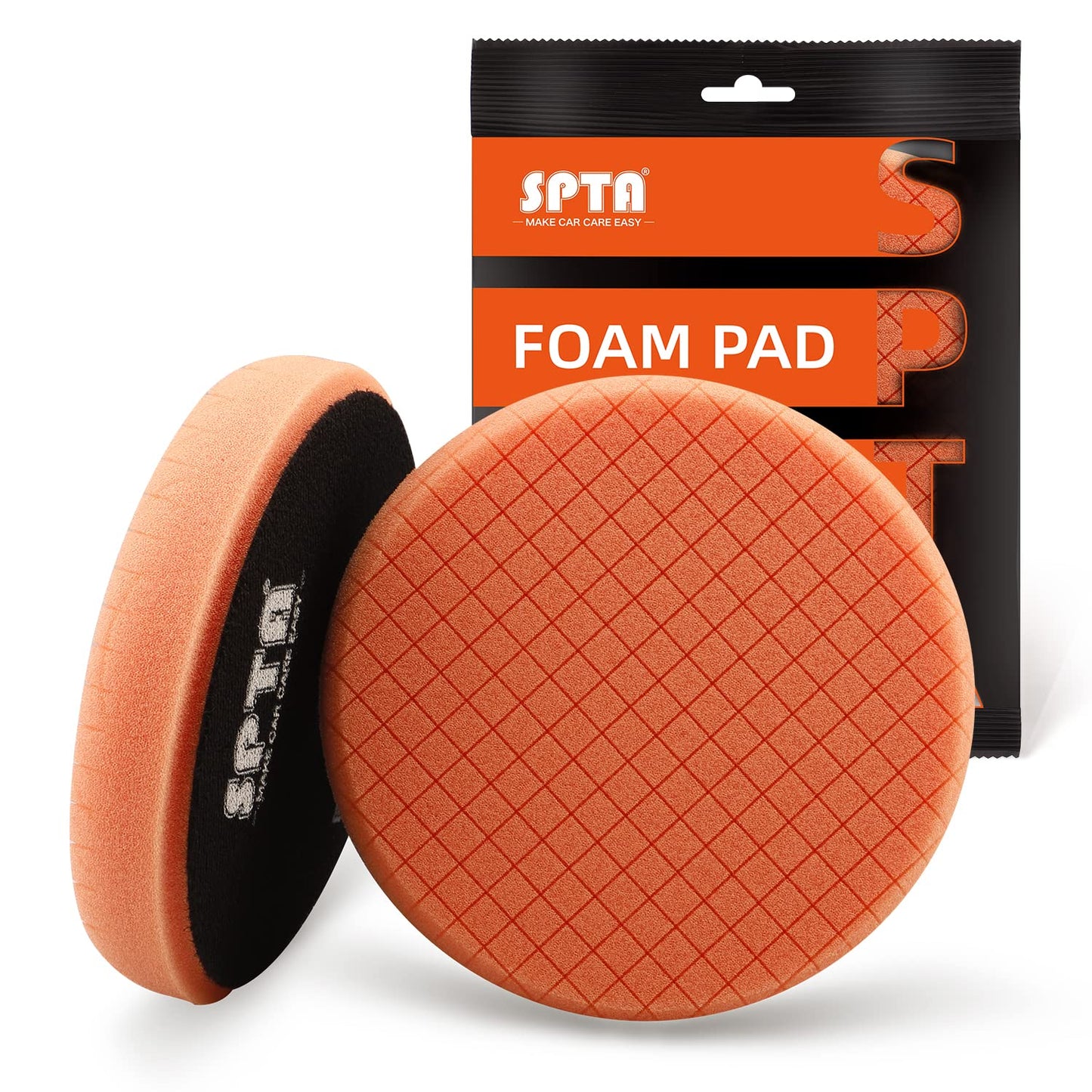 Orange Light Cut Pad, Buffing Polishing Pads, SPTA 1Pc 6.5 Inch Face for 6 Inch 150mm Backing Plate Compound Buffing Sponge Pads for Car Buffer Polisher Compounding, Polishing and Waxing -FPTSS6O
