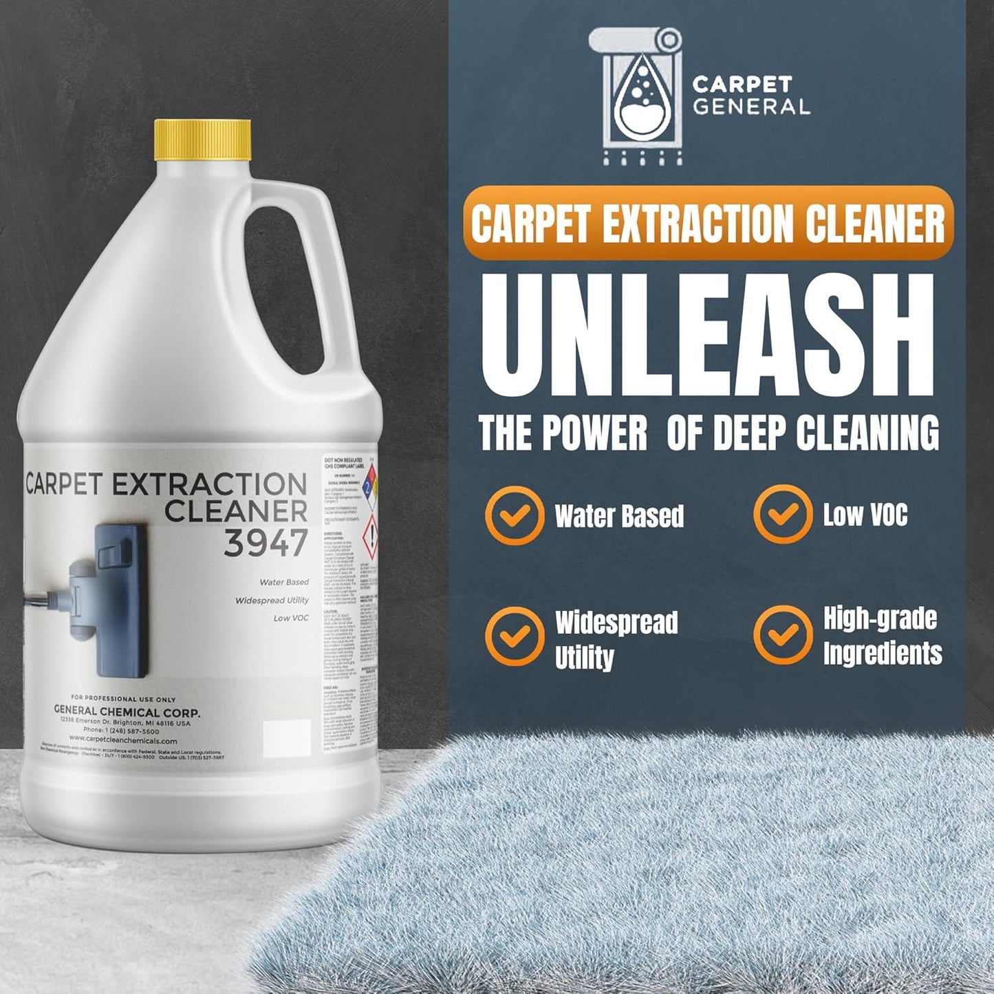 Carpet Extraction Cleaner - Water-Based Professional Deep Clean Carpet Cleaner Solution for Machine - Heavy Duty Stain Remover, Pet-Friendly, Ideal for Residential & Commercial Use