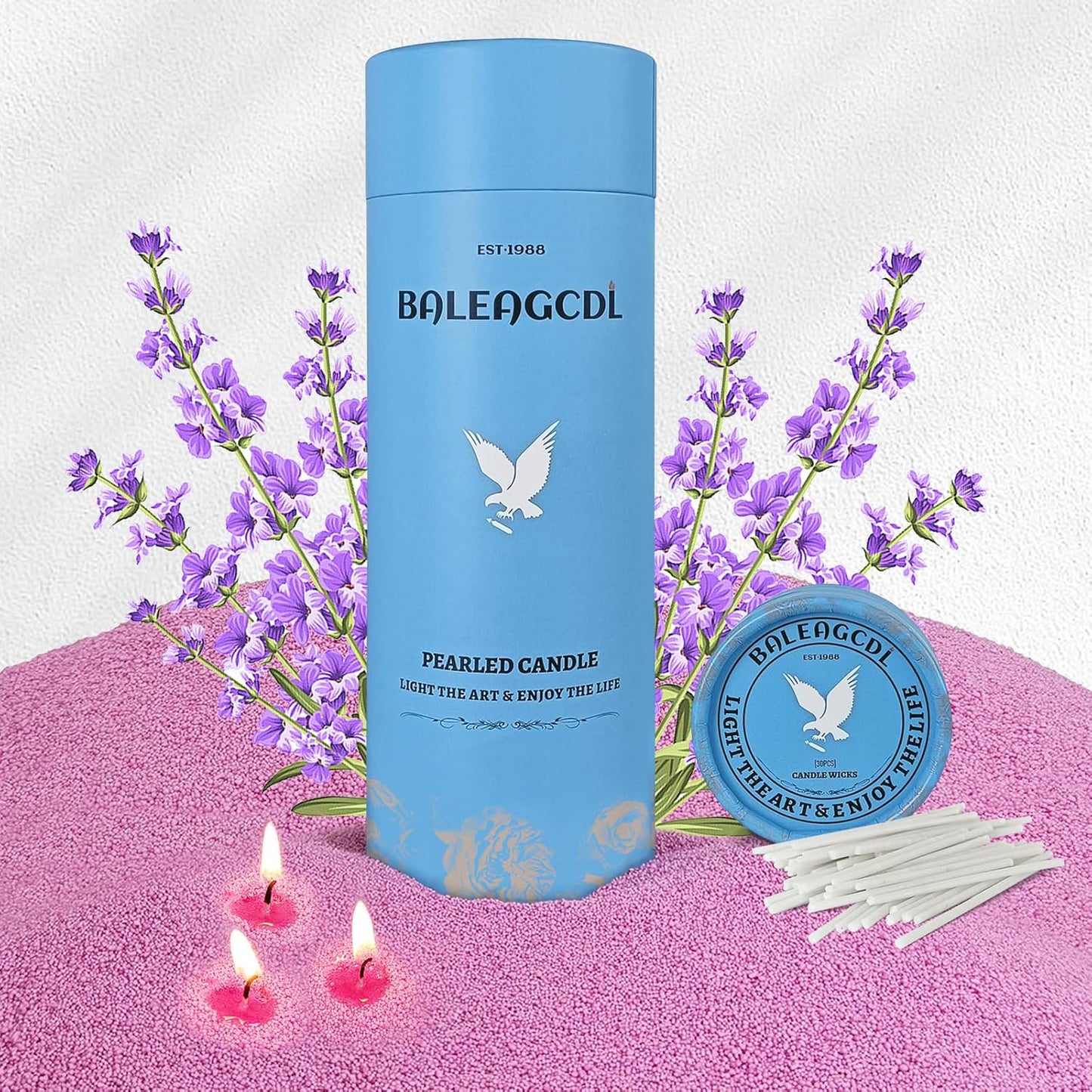 Lavender Scented Purple Pearled Candle 18oz Luxury Sand Candle Granulated Wax - 30 Cotton Wicks - Wax for Candle Making Decorative Candles Smooth and Clean Burning Lasts up to 120 Hours