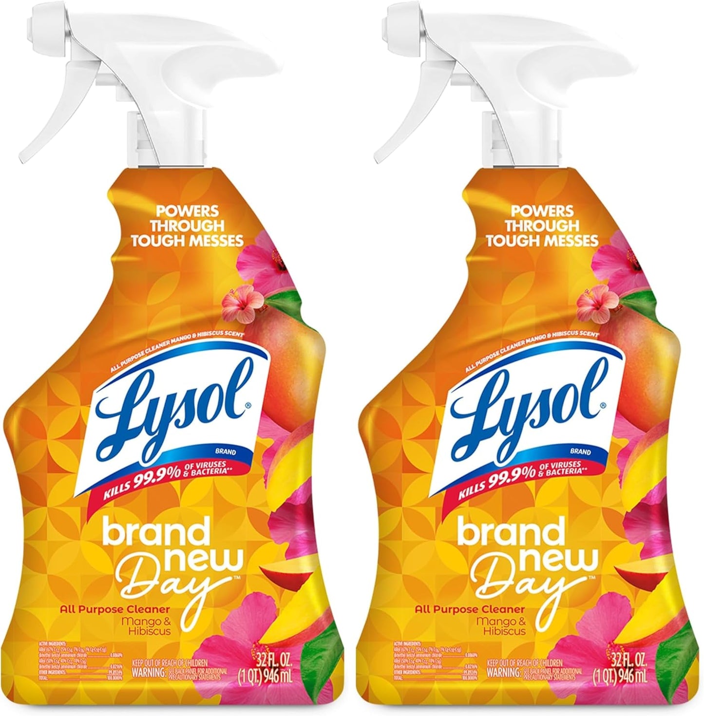Lysol All-Purpose Cleaner, Sanitizing and Disinfecting Spray, To Clean and Deodorize, Mango & Hibiscus Scent, 32oz (Pack of 2)