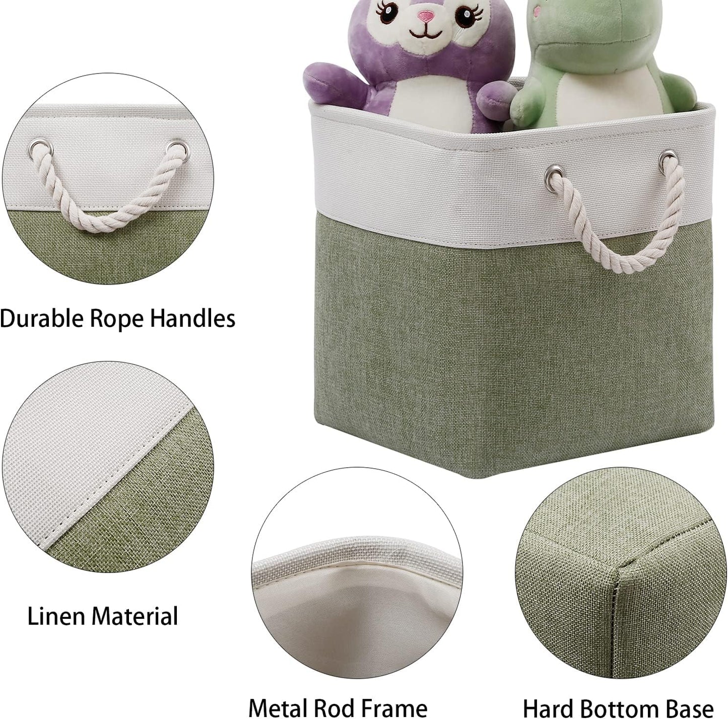 Cube Storage Bins, Collapsible Fabric Storage Cubes Bins, 11 Inch Cube Storage Bins with Handles, Foldable Storage Cubes (White/Green, 6Pack)