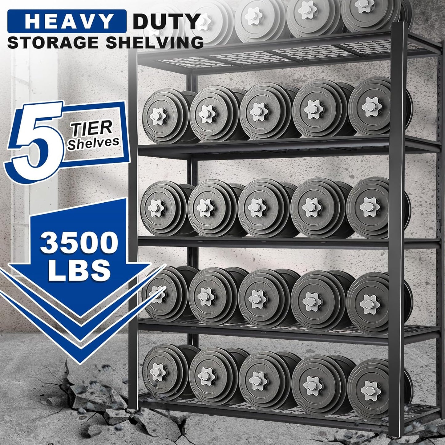 BILT HARD 3500 LBS 60" W x 18" D Garage Shelving, 72" H Heavy Duty Storage Shelves, Metal Wire Utility Shelving Units with Adjustable Shelf, Ideal for Garage, Black