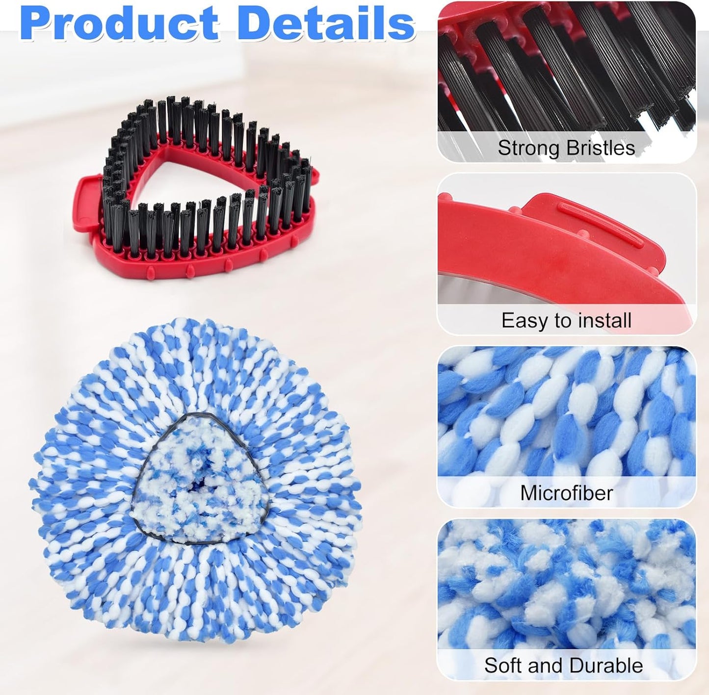 Mop Heads Replacements for Ocedar, 3 Pack Mop Replace Head for Ocedar RinseClean 2-Tank System, Spin Mop Replacement Head with 2 Scrubber Mop Head, Microfiber Mop Refills Deep Cleaning