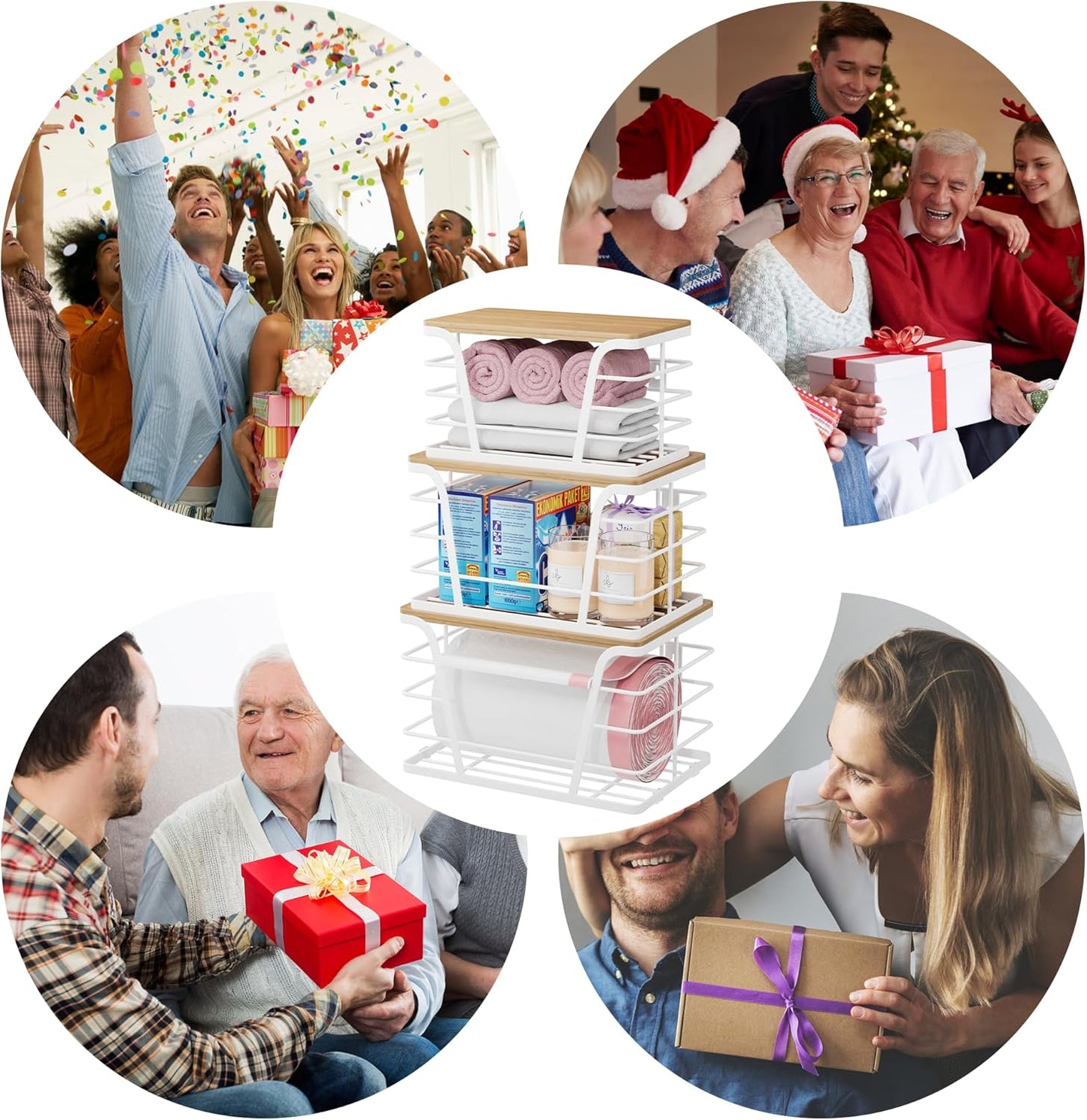 3 Pack Stackable Laundry Room Organization,Trash Bag Dispenser Under Sink, Countertop Organizer, Kitchen Sink Accessories，White