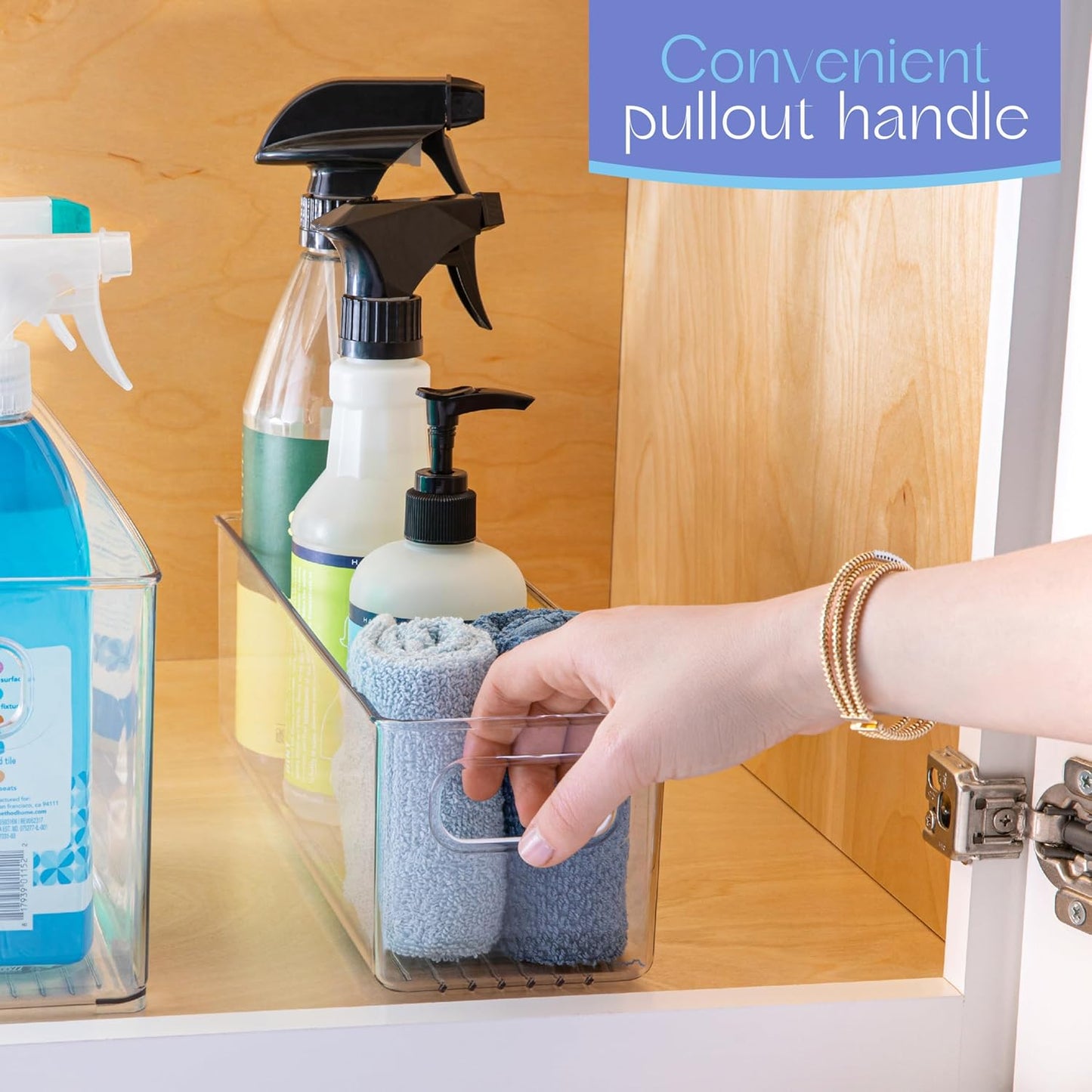 Plastic Food Storage 6 Pack Clear Container Bin with Handles for Organizing Kitchen, Pantry, Refrigerator, Freezer, Pantry, Cabinet, Closet, Bathroom. 14”x4”x4”