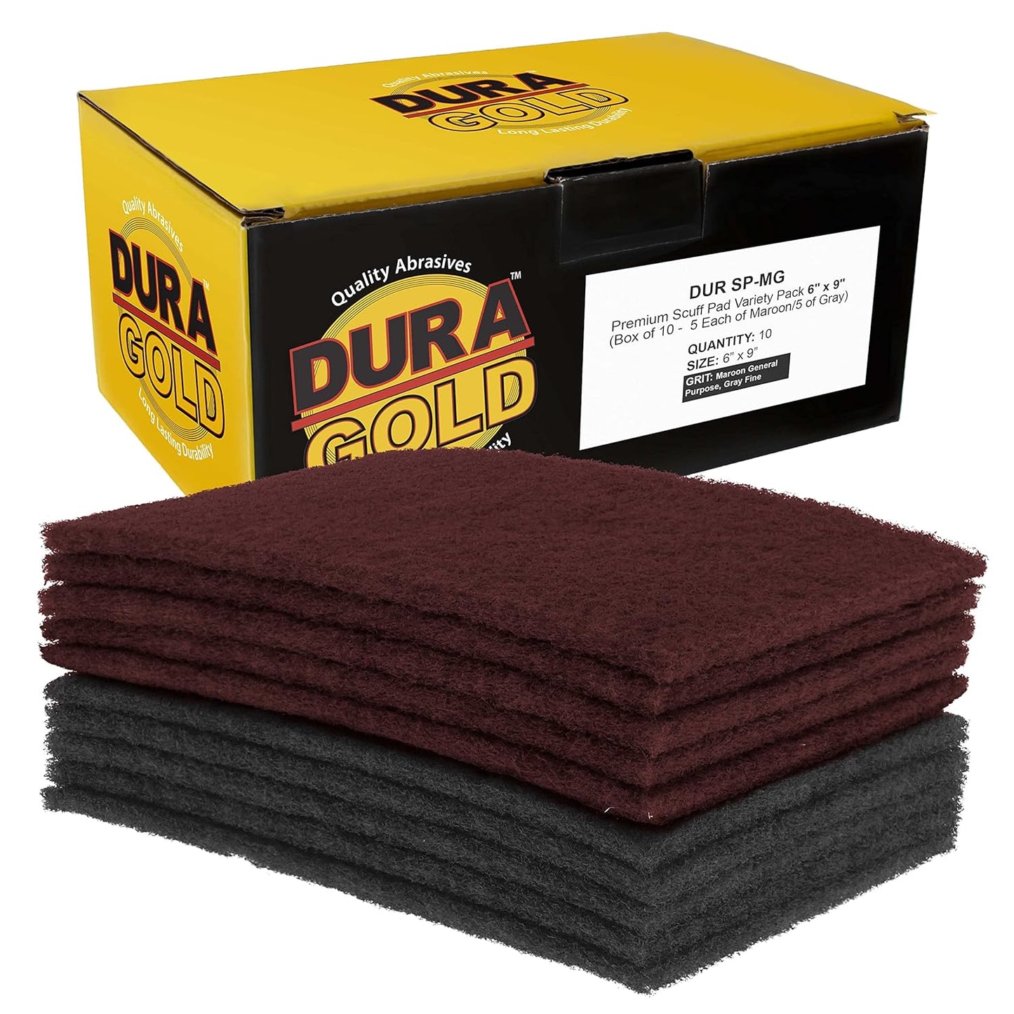 Dura-Gold Premium 6" x 9" Scuff Pads, 5 Each Maroon General Purpose & 5 Each Gray Ultra Fine - Scuffing, Scouring, Sanding, Paint Primer Prep Adhesion Scratch - Surface Preparation Automotive Autobody