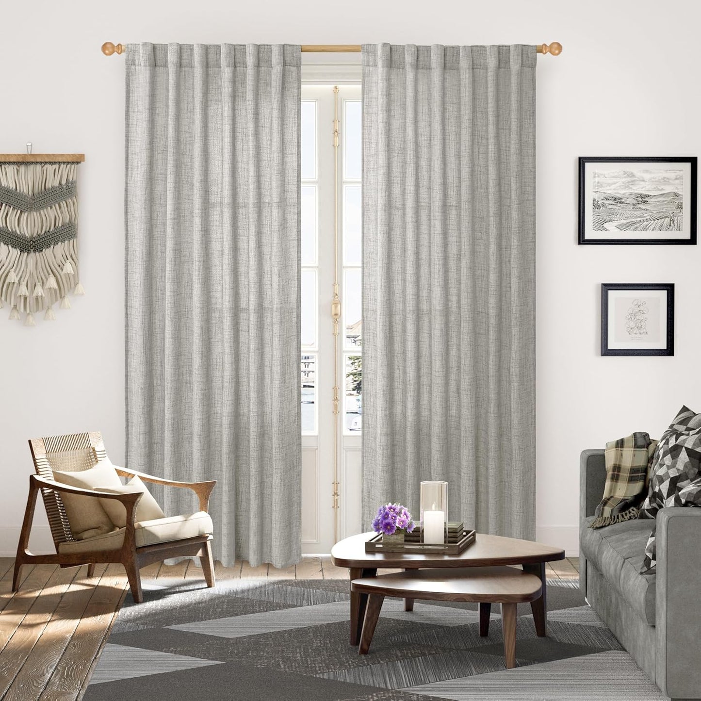 YoungsTex Dark Grey Light Filtering Curtains 84 Inch Length, Linen Drapes Semi Sheer with Rod Pocket Back Tabe for Living Room Bedroom Office Farmhouse Privacy, 52 X 84 Inch, 2 Panels
