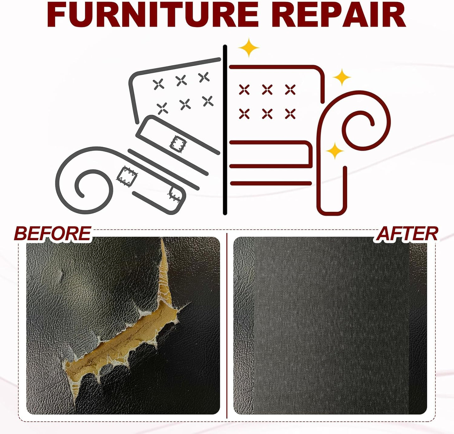 PATIKIL 70x6.2 Inch Linen Repair Tape, Repair Fabric Patch Self Adhesive Couch Patch Line Repair Patch for Furniture Sofa Car Seats Office Chairs, Yellow Brown