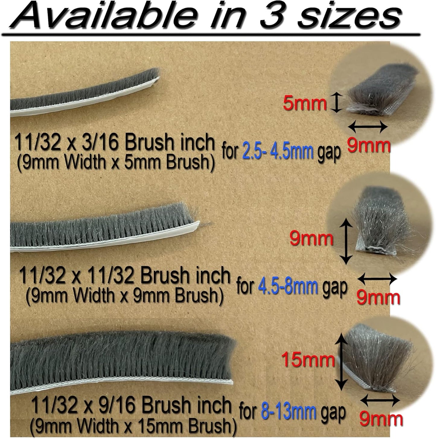 Brush Weatherstrip for Sliding Window Side,Pile Weatherstripping Door Sealers for Door Frame (80ft x11/32 Backing x 11/32 Brush inch, Brown)