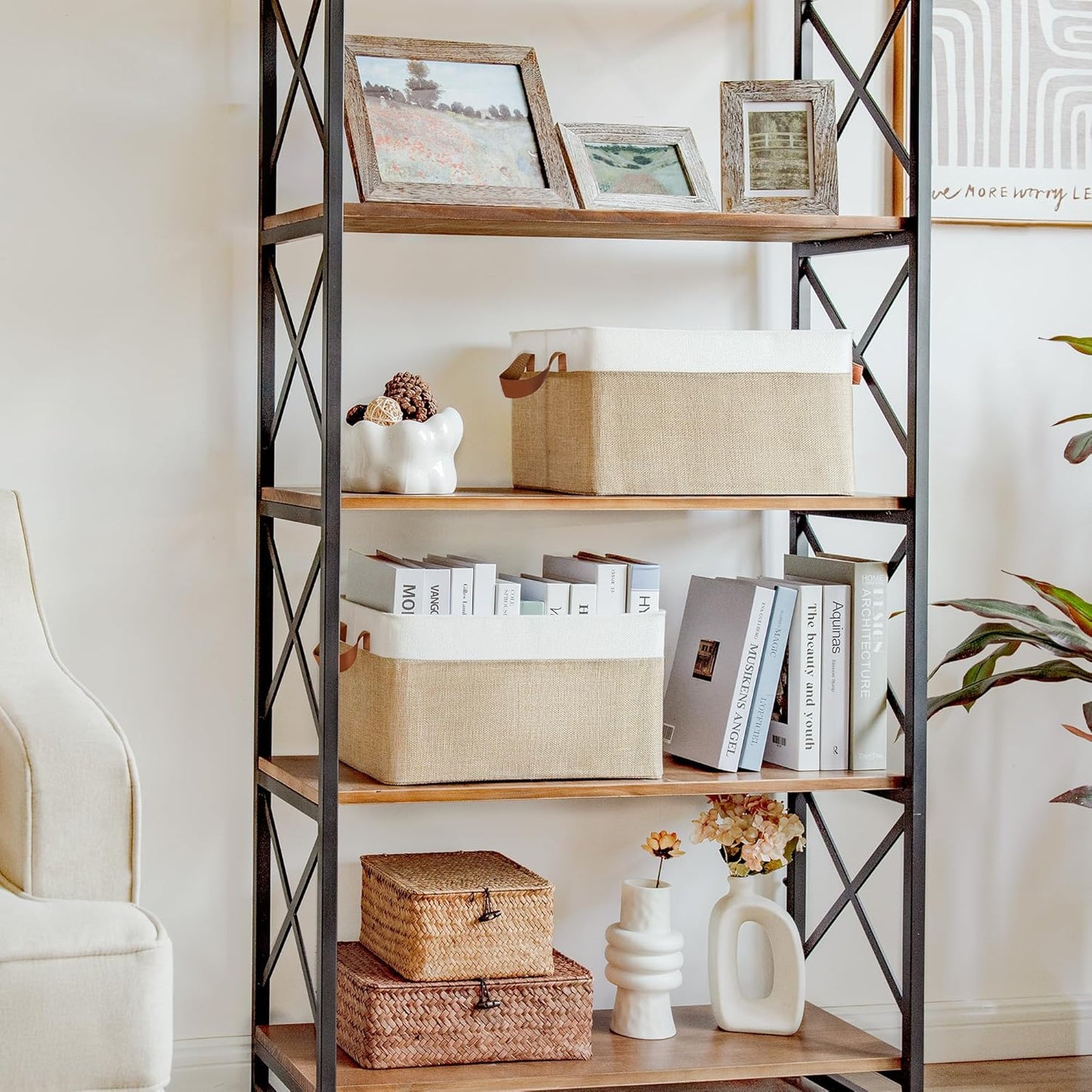 GRANNY SAYS Storage Baskets for Shelves, Closet Organizer Bins, Clothes Storage Bins with Metal Frame, Large Baskets for Organizing and Storage, Collapsible, Khaki, 2-Pack