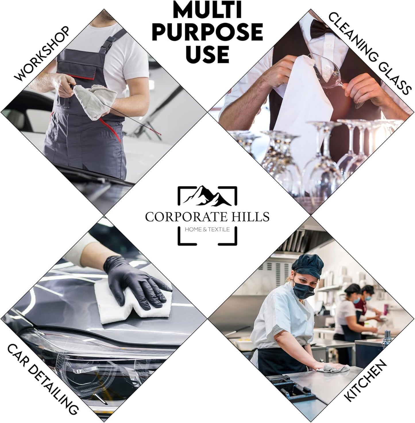 100% Cotton Terry Towels Cleaning Cloths Pack of 250(12x12 Inches) White Cotton Terry Cloth Bar Rags White Bar Towels, Multipurpose High Absorbent Terry Towels for Cleaning Auto Detailing or Painters