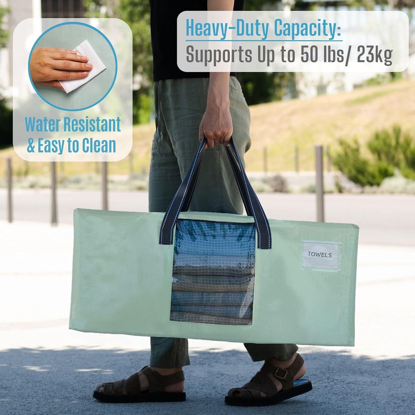 VENO 10 Pack Moving Bags for College, Heavy-Duty Storage Totes, Moving Boxes and Wardrobe Packing Supplies Alternative - Extra Large Durable Laundry Bags for Clothes (Shiny Light Green, 10 Pack)