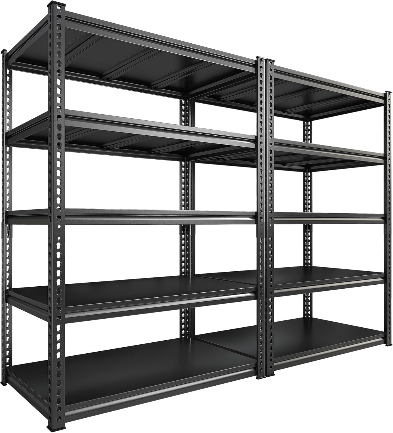 REIBII 72" H Garage Shelving Load 2500 LBS, Heavy Duty Storage Shelves, 5-Tier Adjustable Garage Shelves for Warehouse, Basement, 72" H x36 W x18 D, Black, 2 Pack