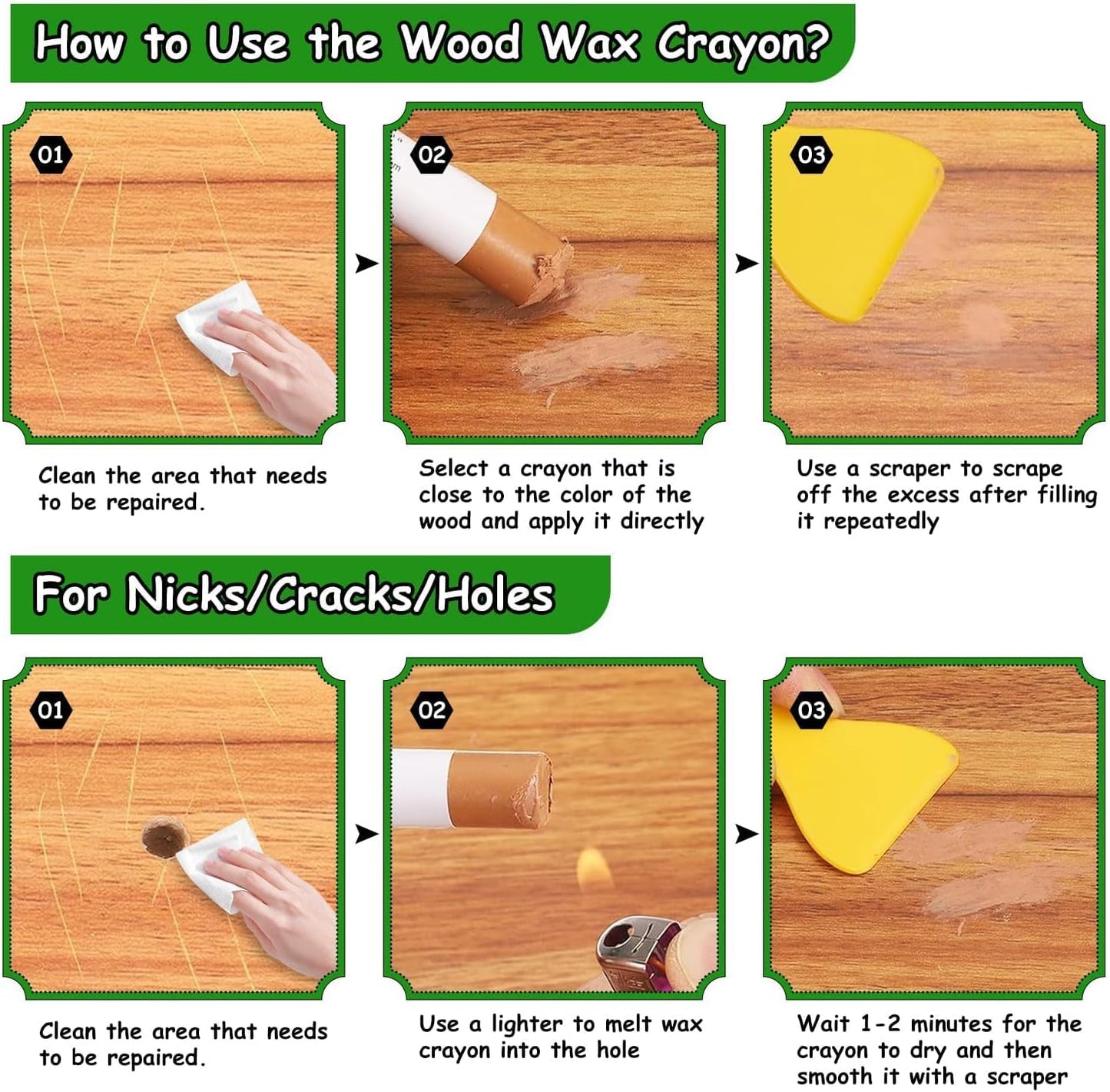 Furniture Markers Touch Up, 20 Colors Wood Filler Sticks, Wood Wax Crayons for Repairing Scratches, Scuffs, Cracks, Holes on Furniture, Floors, Cabinets, Tables, and Doors - Tech Wood Series