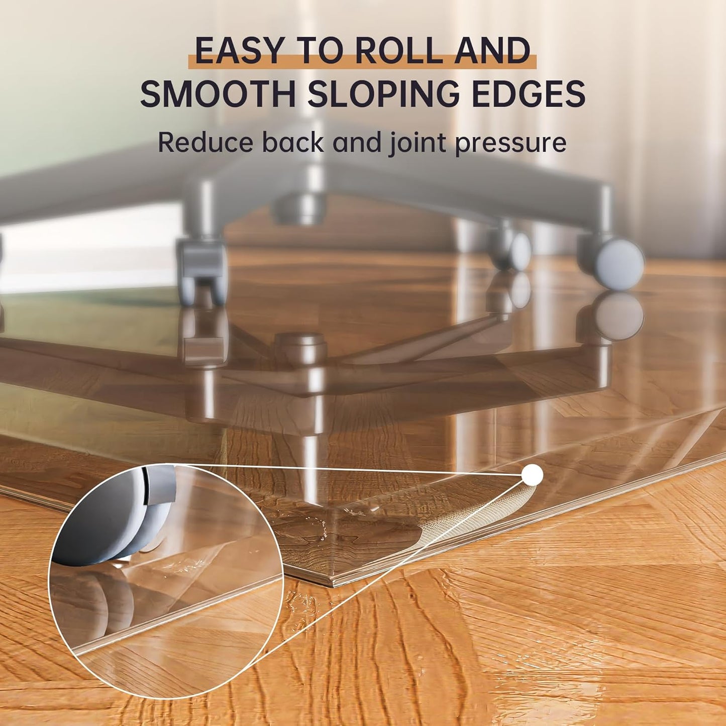 [Tempered Glass] 48“ x 36” Beveled Edge Glass Chair Mat with Polished Edge Clear Office Chair Mat, Glides Smoothly, Suitable for Carpet or Hardwood Floors