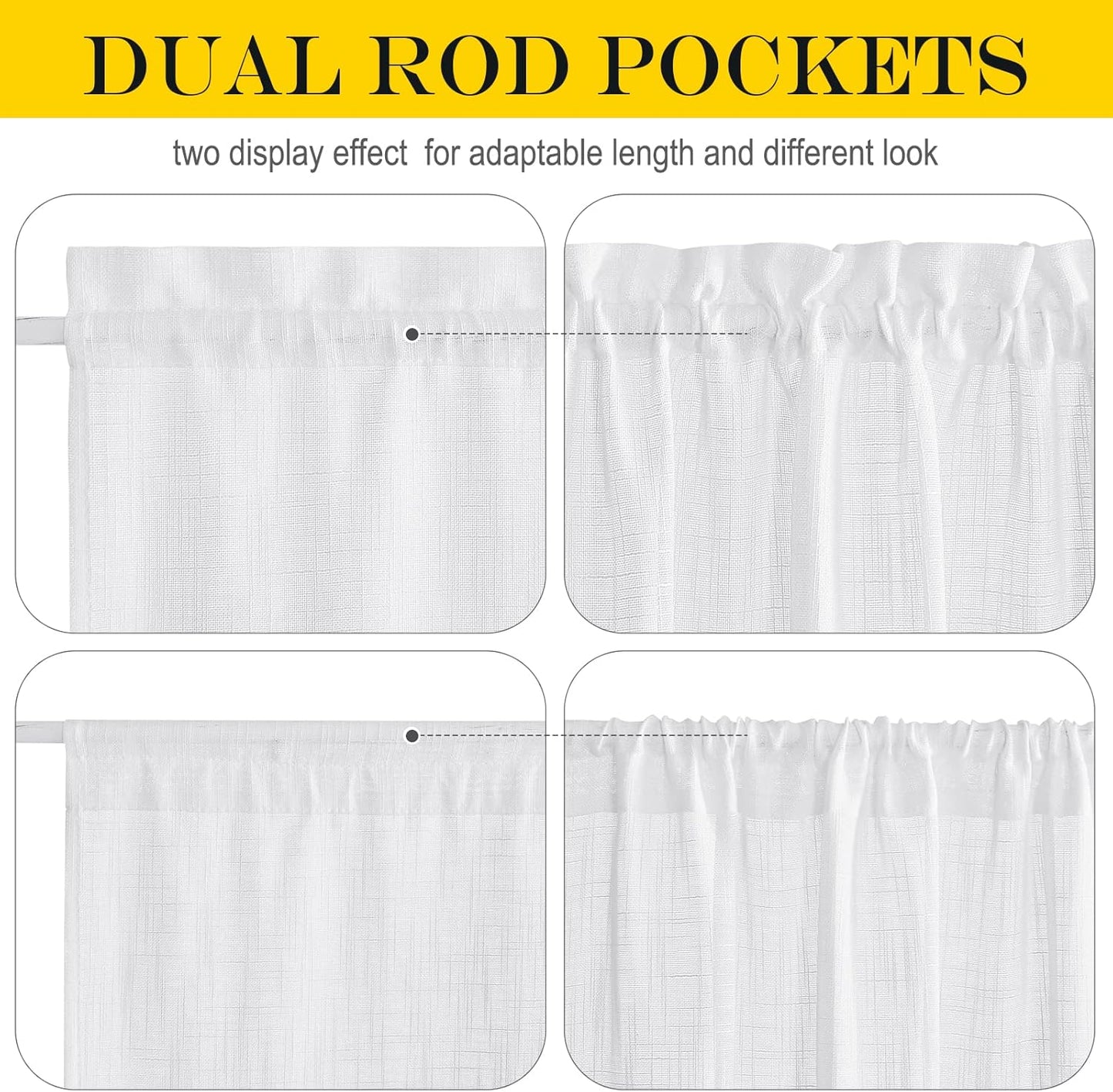 NICETOWN Front Sheer Door Sheer Curtain, Privacy Semitransparent Voile French Door Curtain with Top and Bottom Rod Pocket, Tieback Included, W52 inches x L40 inches, 1 Panel, White