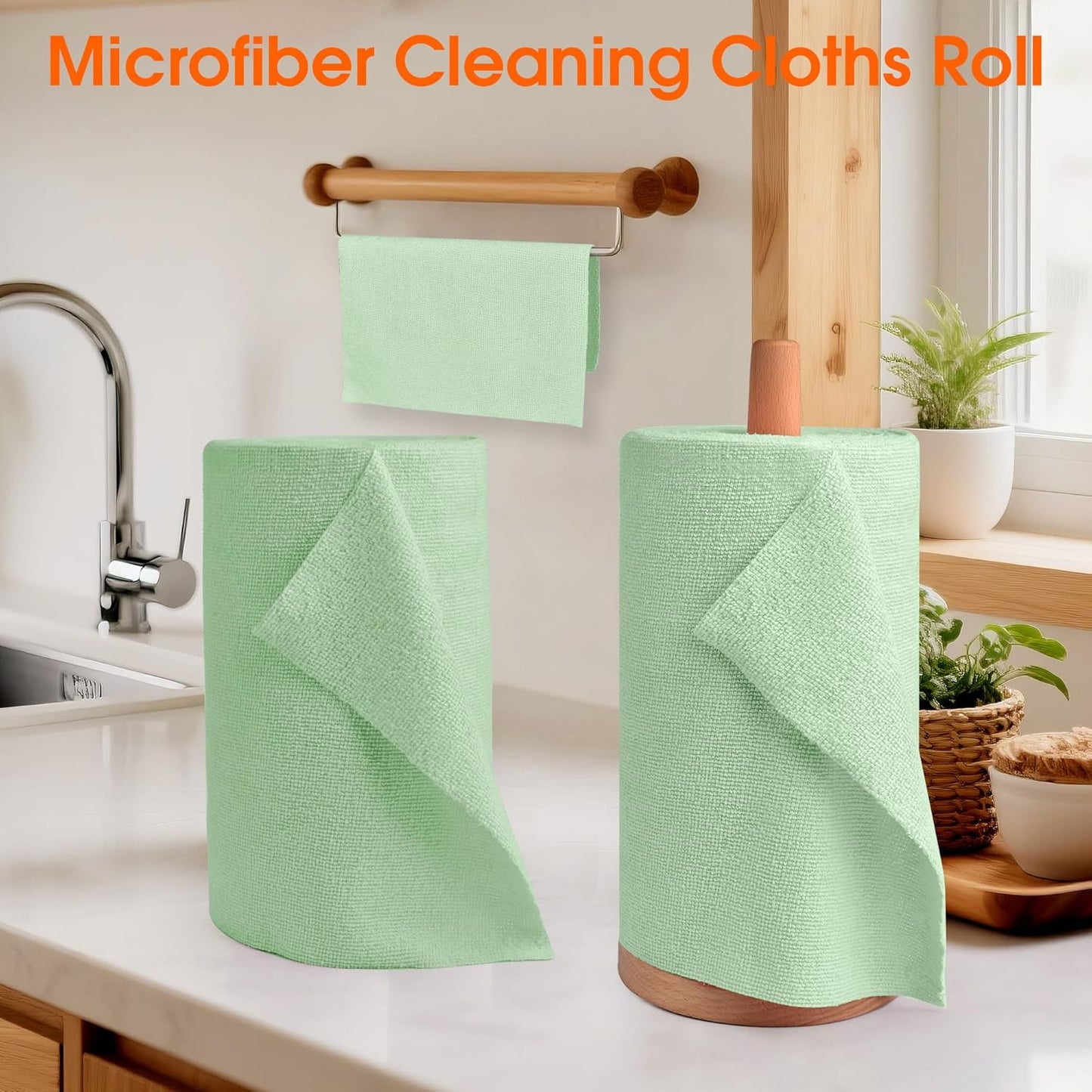 Roll of Microfiber Cleaning Cloth –100 Pack, Tear Away Microfiber Towels, Reusable, Washable, Scratch-Free, Cleaning Supplies,Kitchen Towels for Car, Home, Kitchen, Dishes(Bean Green)