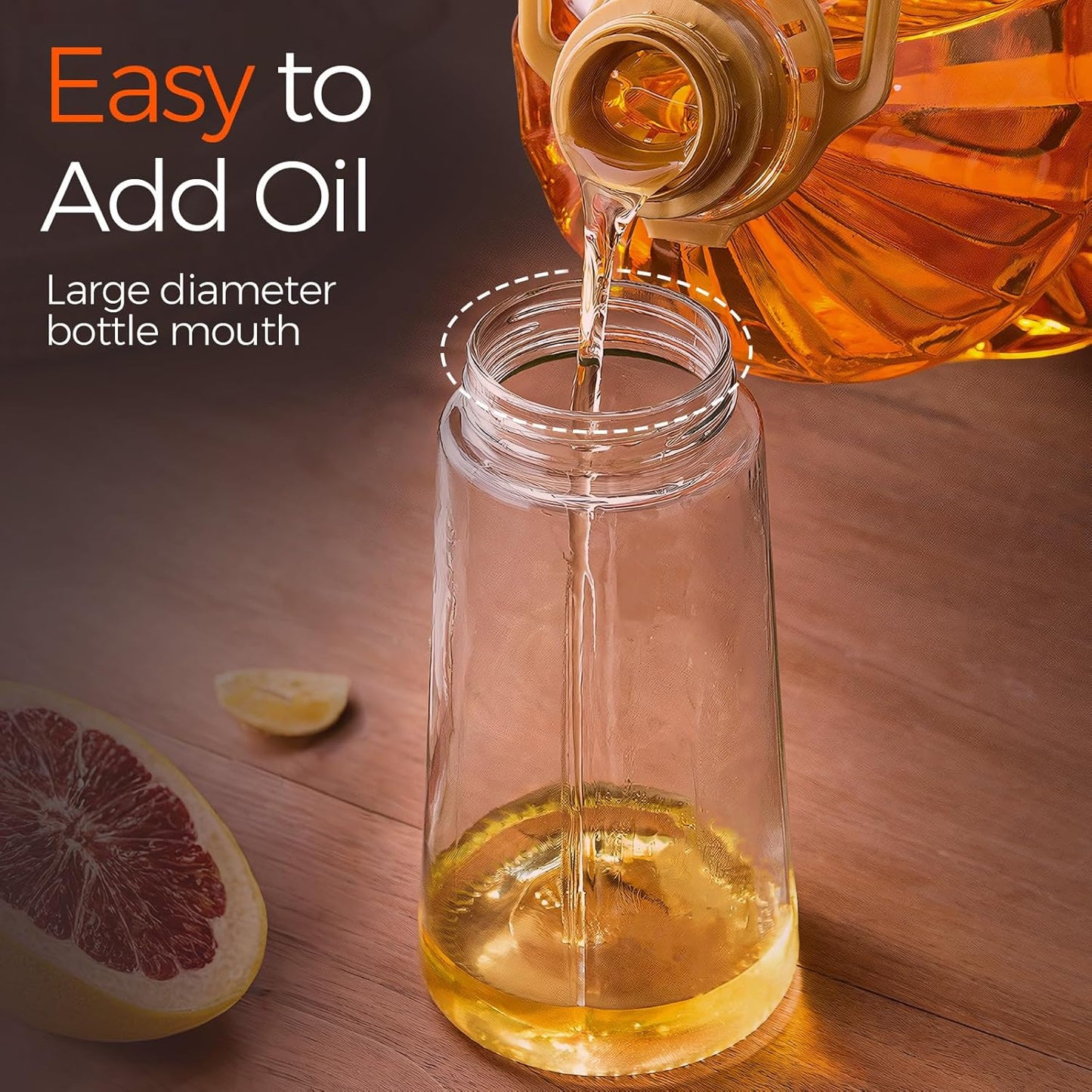 YARRAMATE 16oz/470ml Glass Olive Oil Sprayer for Cooking with Stickers, 2 in 1 Oil Dispenser for Kitchen Gadgets, Food Grade Premium Spray Bottle with Portion Control for Salad, BBQ (Navy)