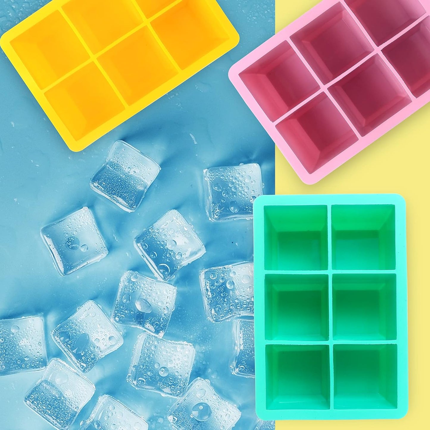 Silicone Ice Cube Trays 3 Pack - Large Size Silicone Ice Cube Molds with Leak Proof Removable Lid Square Ice Cube Tray And BPA Free for Cocktail,Whiskey, Stackable Flexible Ice