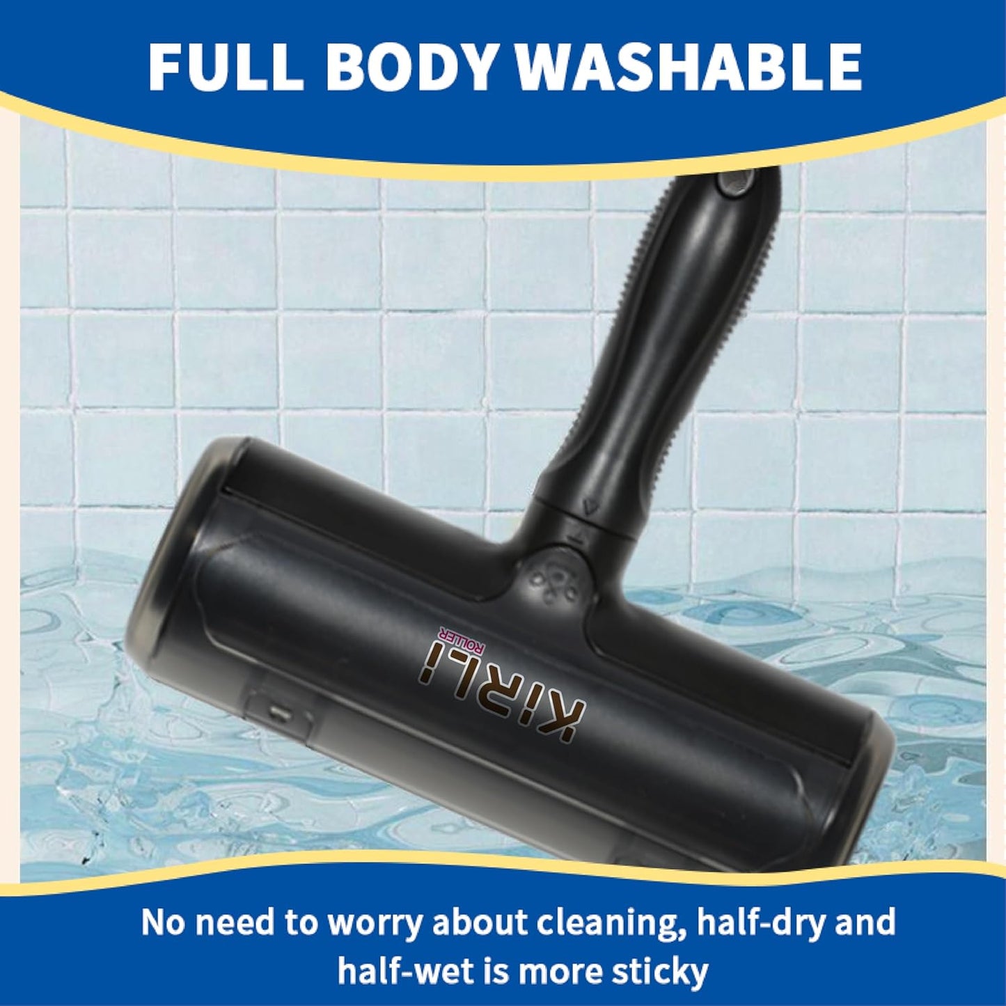 KIRLI Pet Hair Roller, Fur Remover Tool with Built-in Fur bin, Reusable Lint Roller for Pet Hair, Multi-Surface Furniture Clothing, Couch, Carpet, Bedding Cat and Dog Hair Remover (Black)