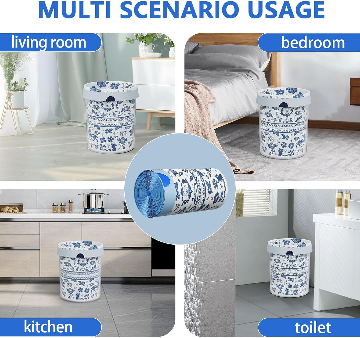 VOK 4 Gallon Trash Bags Drawstring, Printed Small Garbage Bags with Secure Tie, Tear-Resistant & Leakproof Design for Bathroom/Bedroom, Decorative Odor-Control Trash Can Liners, 160 Counts