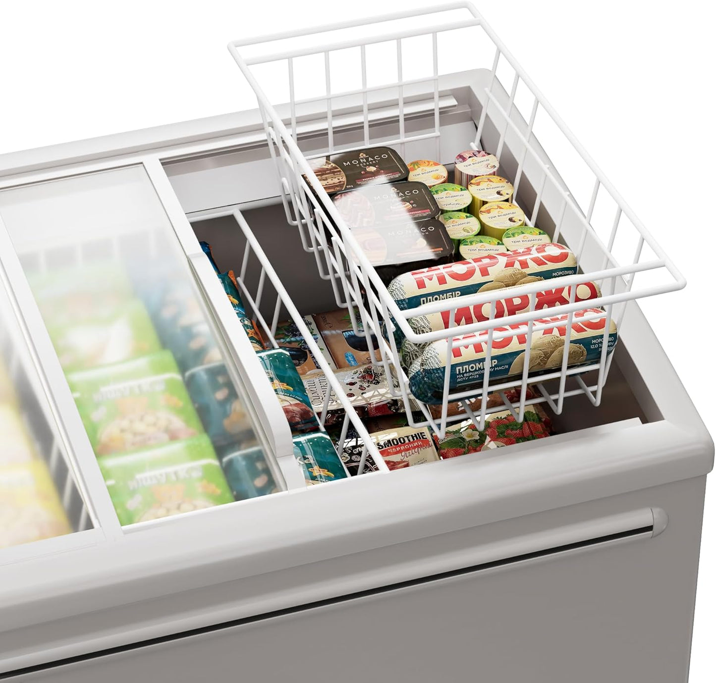 SANNO 17.5in Chest Freezer Basket,Freezer Organizer Bins, Sturdy Metal Wire Freezer Organizer for Home Kitchen