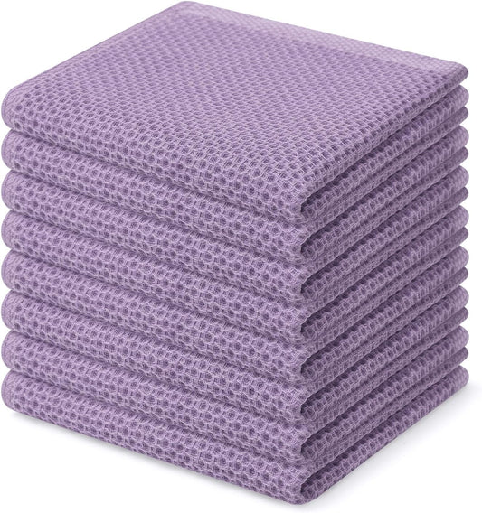 Homaxy 100% Cotton Waffle Weave Kitchen Dish Cloths, Ultra Soft Absorbent Quick Drying Dish Towels, 12 x 12 Inches, 8-Pack, Lavender
