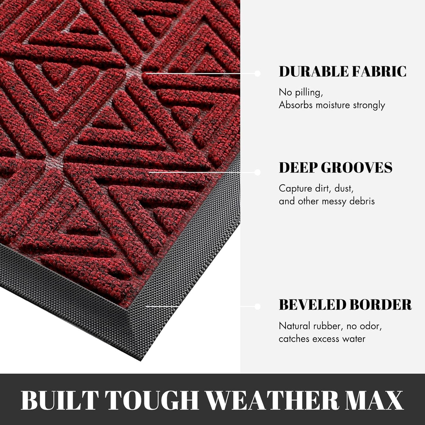 Yimobra Large Door Mat 36x24, All-Weather Waterproof Non-Slip Welcome Matt Outdoor, Heavy Duty Non Slip Doormat for Entryway for Patio and Garage Indoor, Easy Clean, Black Red