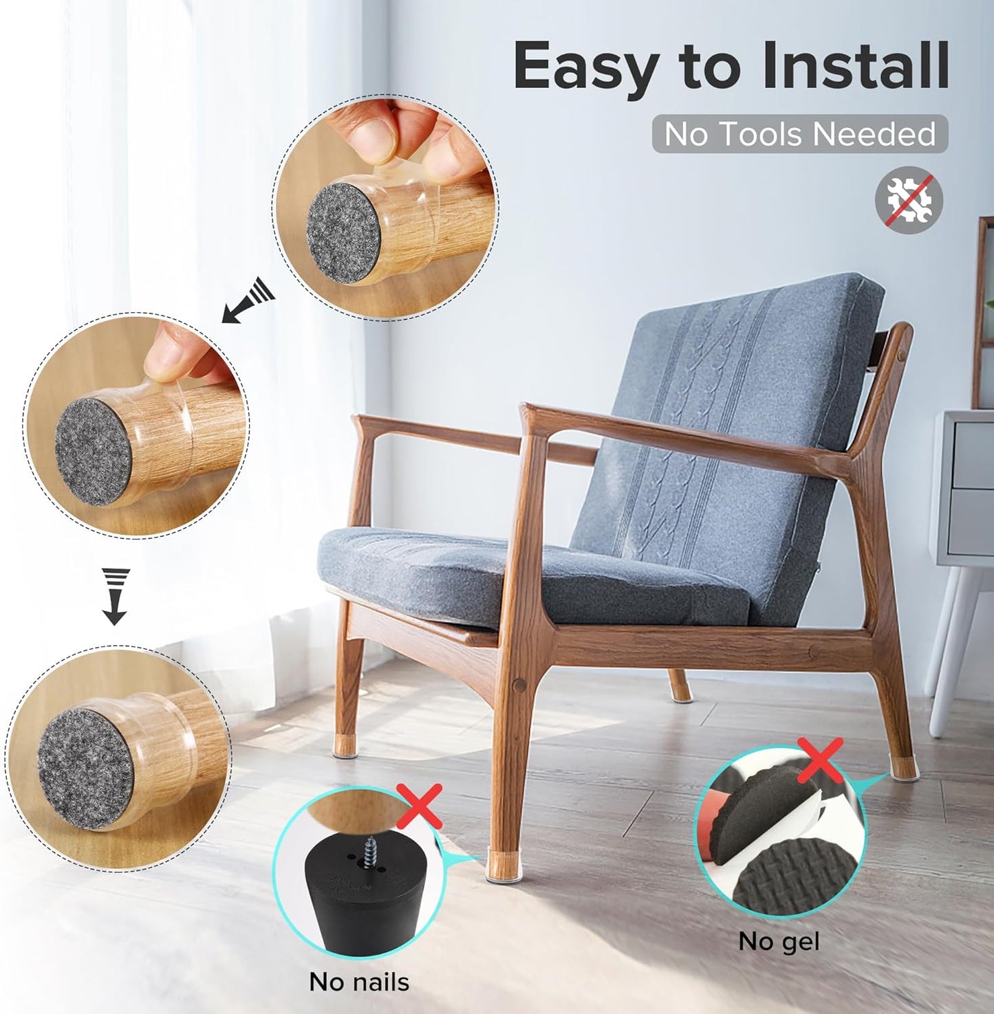 24PCS Upgraded Silicone Chair Leg Floor Protectors for Hardwood Floors, Furniture Sliders for Chair Legs, Felt Bottom Furniture Pads, Anti-Slip Round&Square Cap Covers to Scratch and Reduce Noise