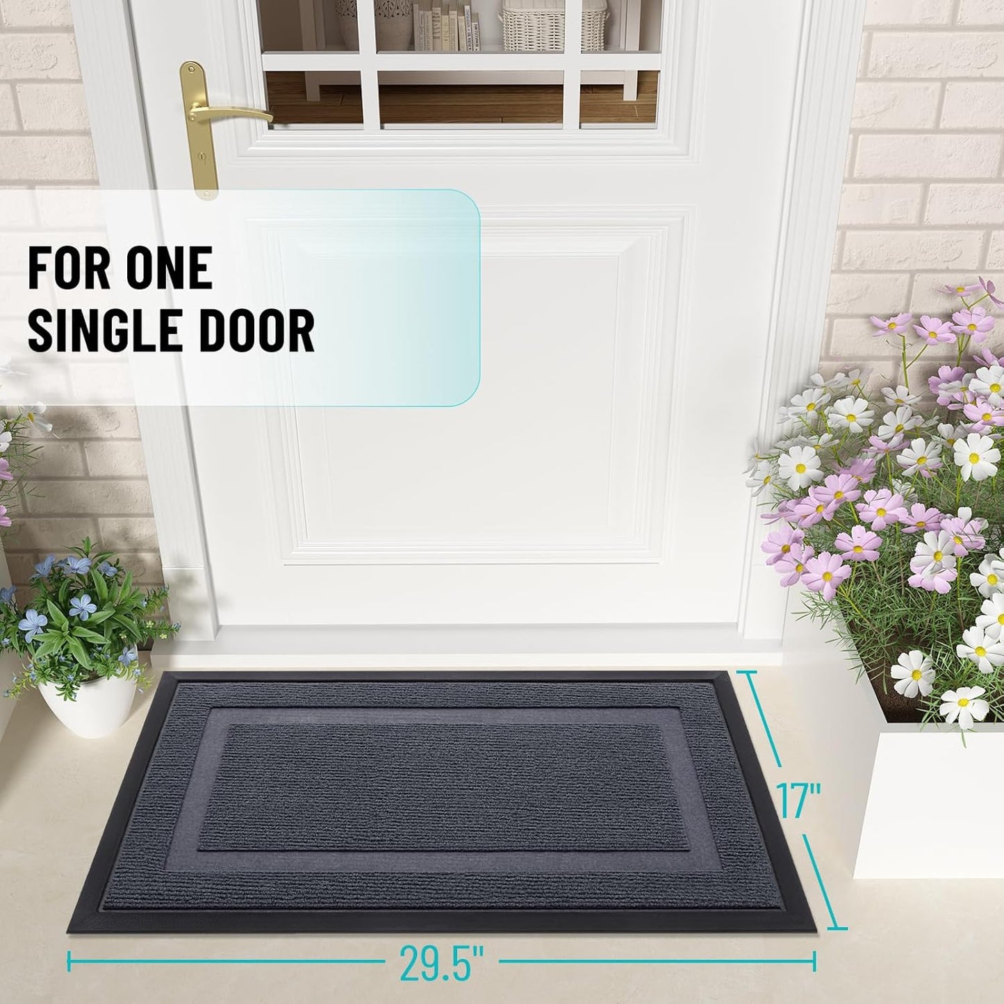 OLANLY Front Door Mat Indoor Outdoor Entrance, Waterproof All-Season, All-Weather Doormat, Sturdy Natural Rubber, Fade Resistant, Low Profile, Easy Clean Patio Porch Entryway Mat, 29.5x17, Light Grey