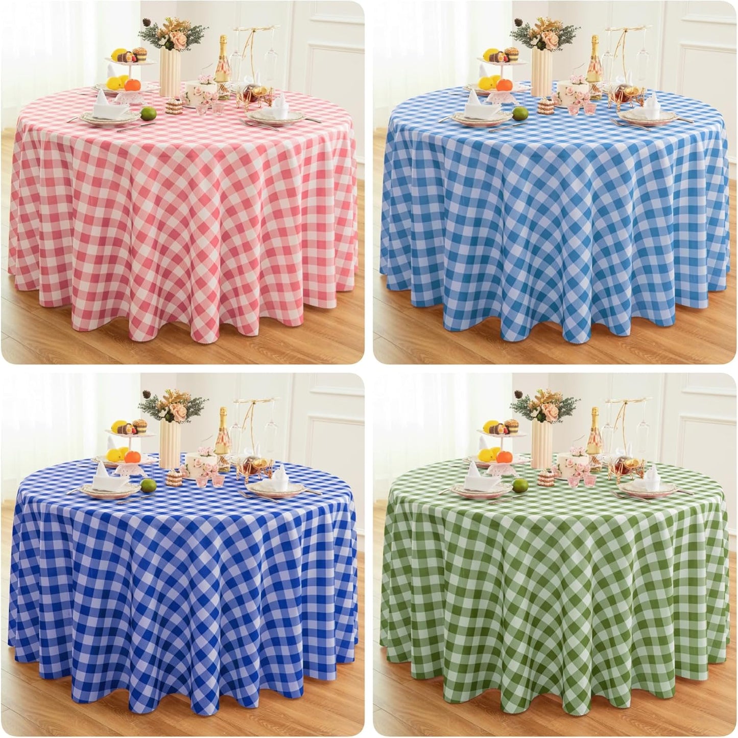 Waterproof Plaid Tablecloth Fabric - Round 120 Inch Classic Gingham Checker Table Cloth for Indoor/Outdoor Use - Buffalo Table Cover for Picnics, BBQs, and Parties