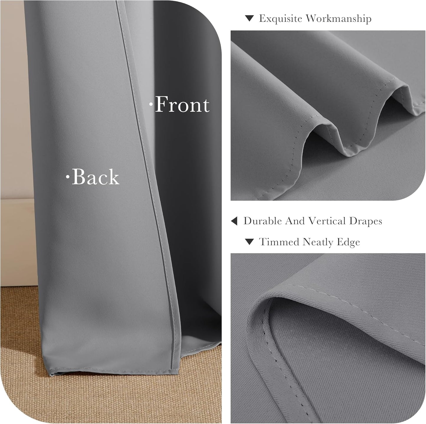 PONY DANCE Extra Long Blackout Curtains 94 inch Length Set of 2, Thermal Insulated Solid Drapes for Bedroom Living Room, Room Darkening Window Curtain Panels (Silver Grey, W55 x L94 Inch)