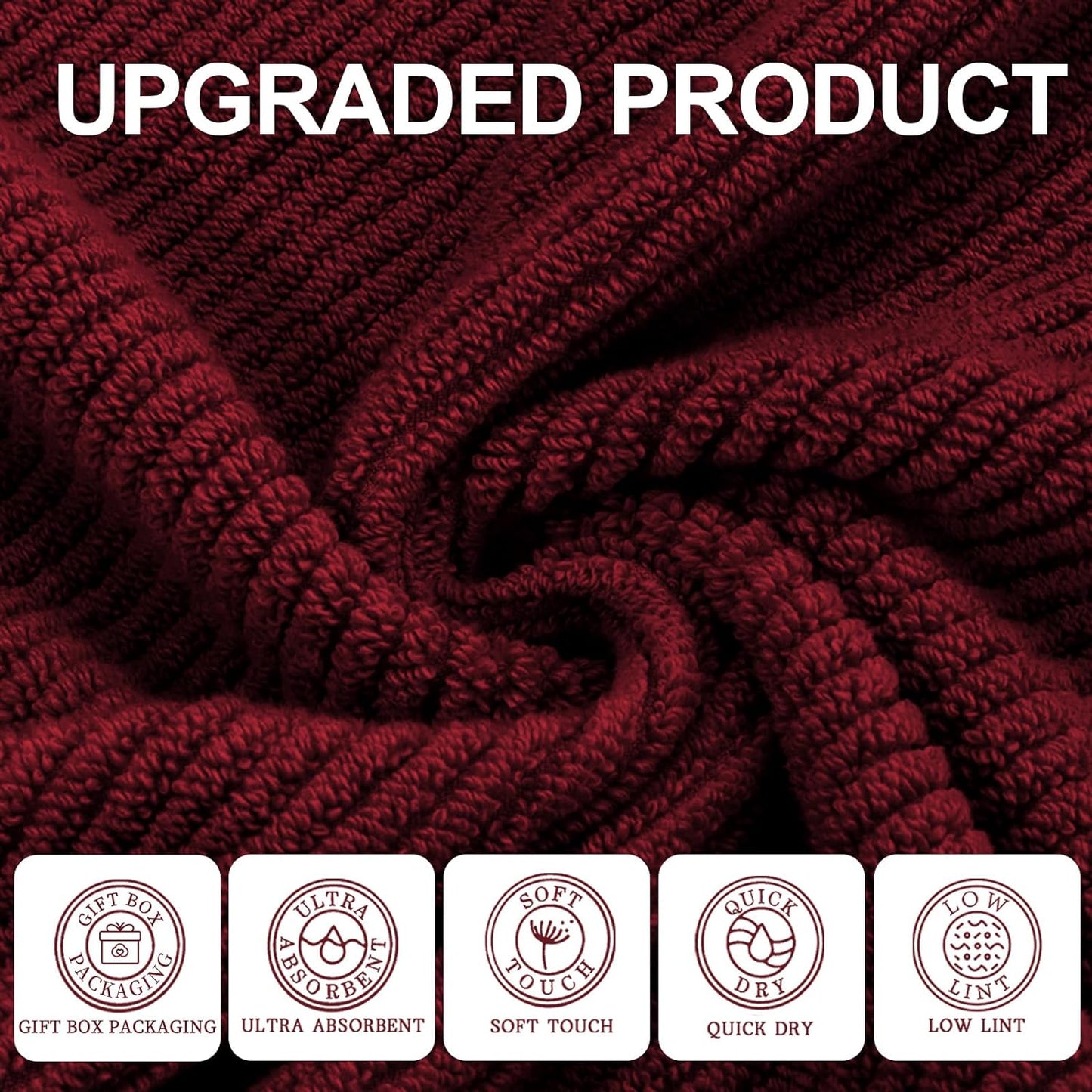 VOOVA & MOVAS 3 Piece Towel Set - 100% Cotton | Quick Dry | Soft | Thick,1 Large Bath 30" x 56", 1 Hand 18" x 28", 1 Wash Cloth 13" x 13", Towels for Bathroom, Bathroom Towels Gift, Burgundy