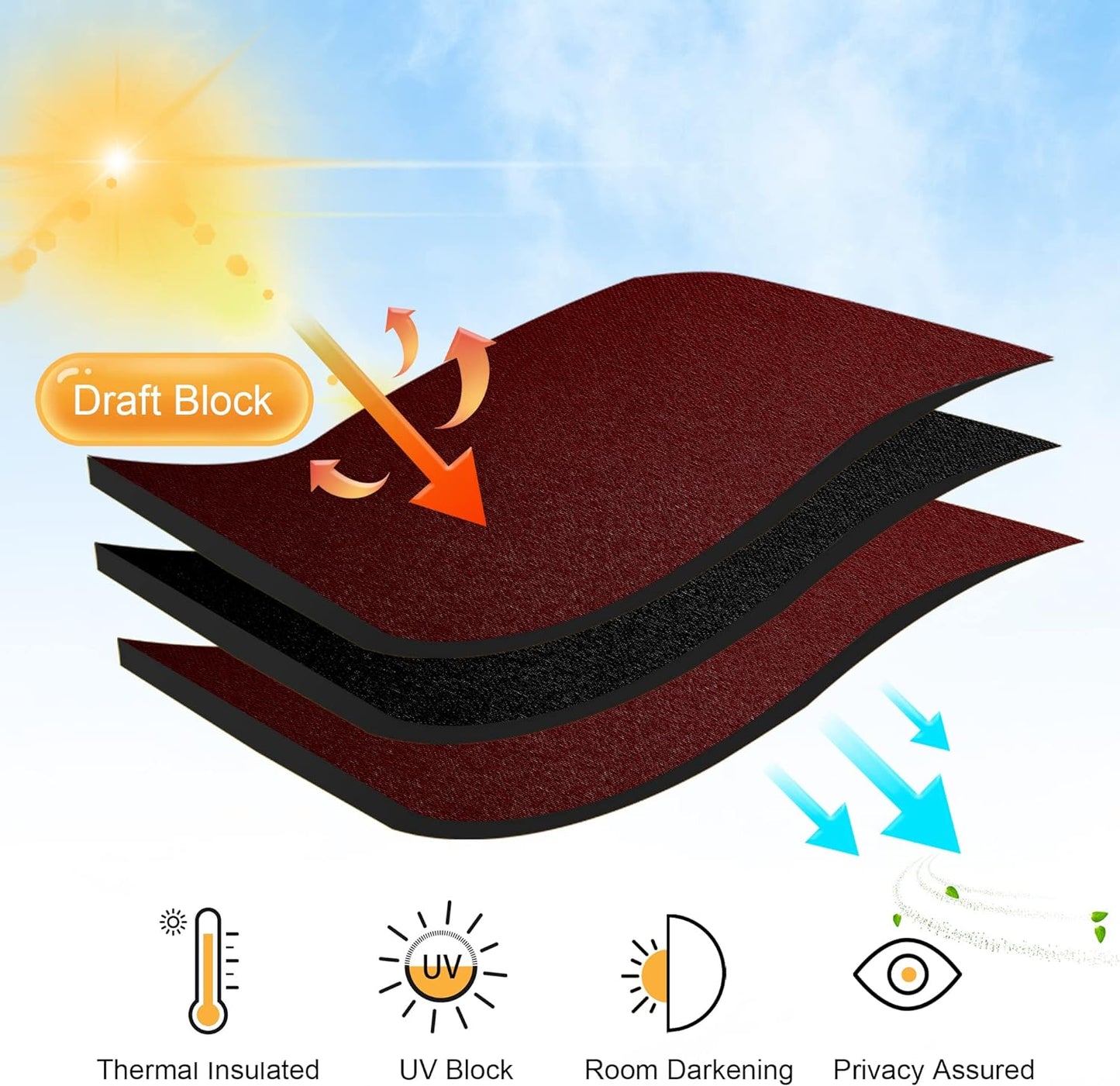 RYB HOME Window Curtains Blackout - Thermal Insulated Bedroom Drapes, Room Darkening Panels for Bathroom Nursery Short Curtains, Wide 42 by Long 45, Burgundy Red, 2 Pcs