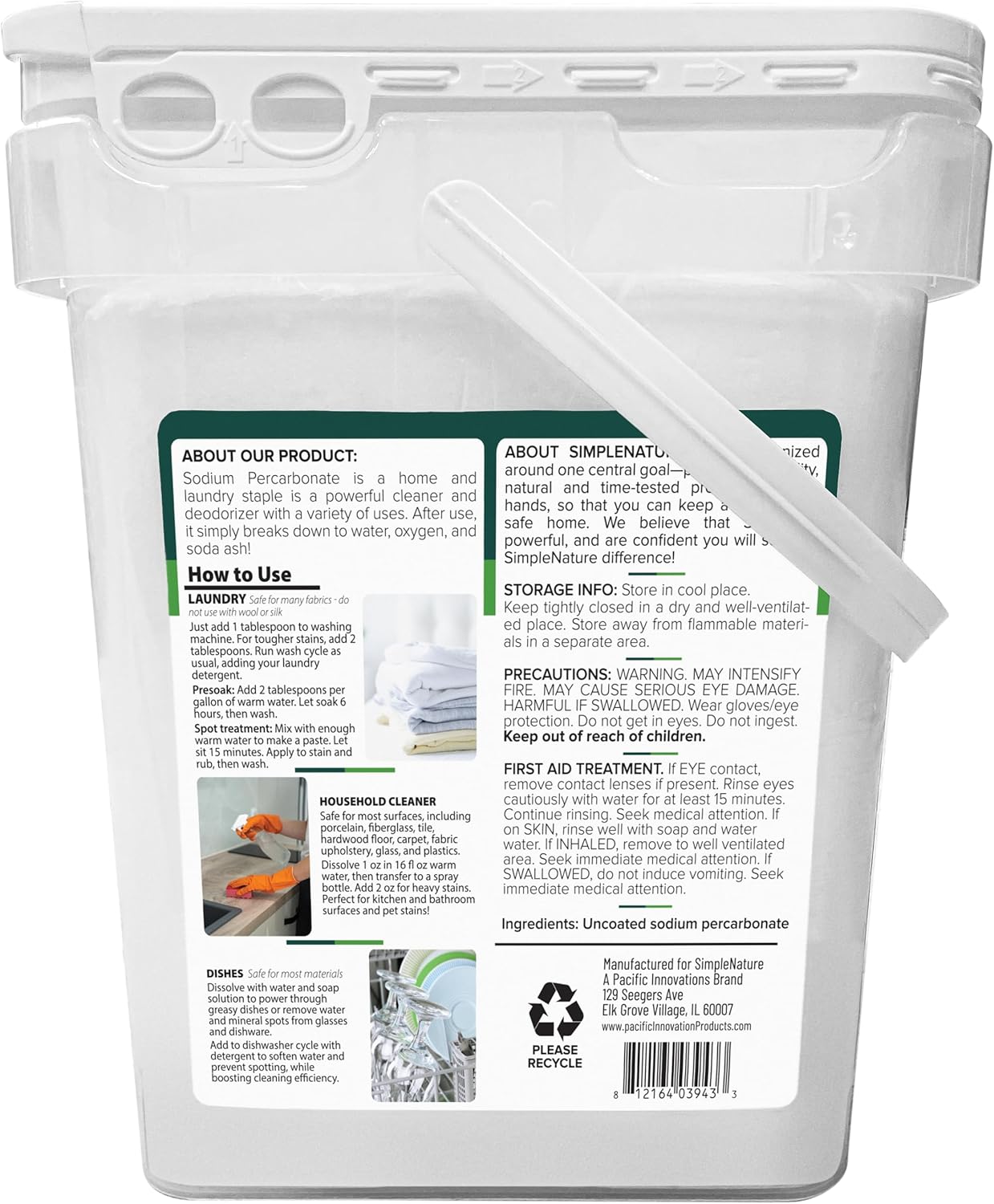 Sodium Percarbonate (40 lbs) - Versatile Non-toxic Biodegradable Scent-Free Cleaner for Home, Laundry, and Decking - Pure Oxygen Bleach - Convenient Container with Scoop