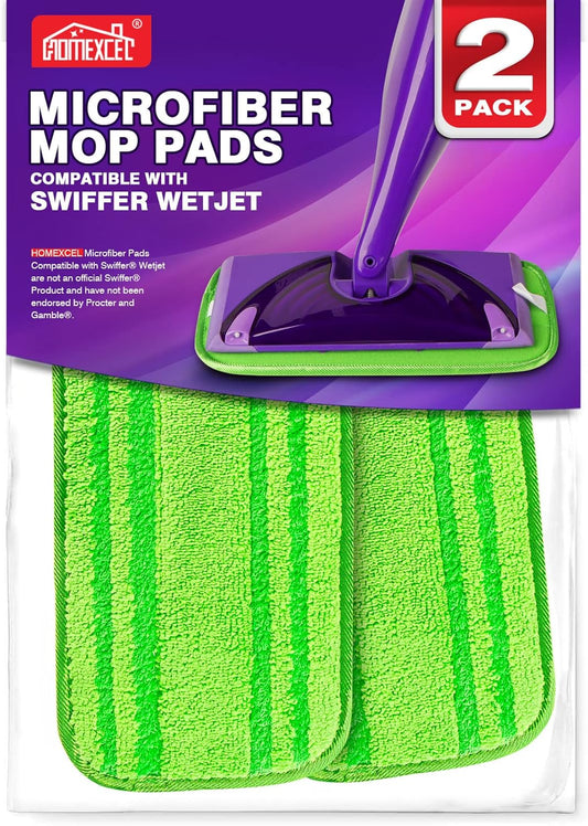 HOMEXCEL Microfiber Mop Pads Compatible with Swiffer Wet Jet,Reusable Machine Washable Swiffer WetJet Mop Pad Refills, Mop Head Replacements for Multi Surface Wet & Dry Cleaning, Pack of 2