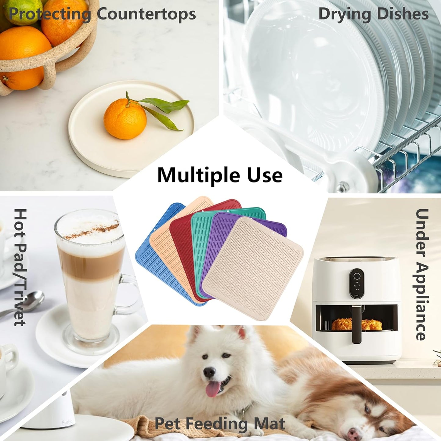 ZLR Silicone Dish Drying Mat for Kitchen Counter, Eco-Friendly Fast Dry Dish Mat, Easy Clean Multi Usage Drying Matt, Heat Resistant Trivet, 16" x 18" XL, Mint Green