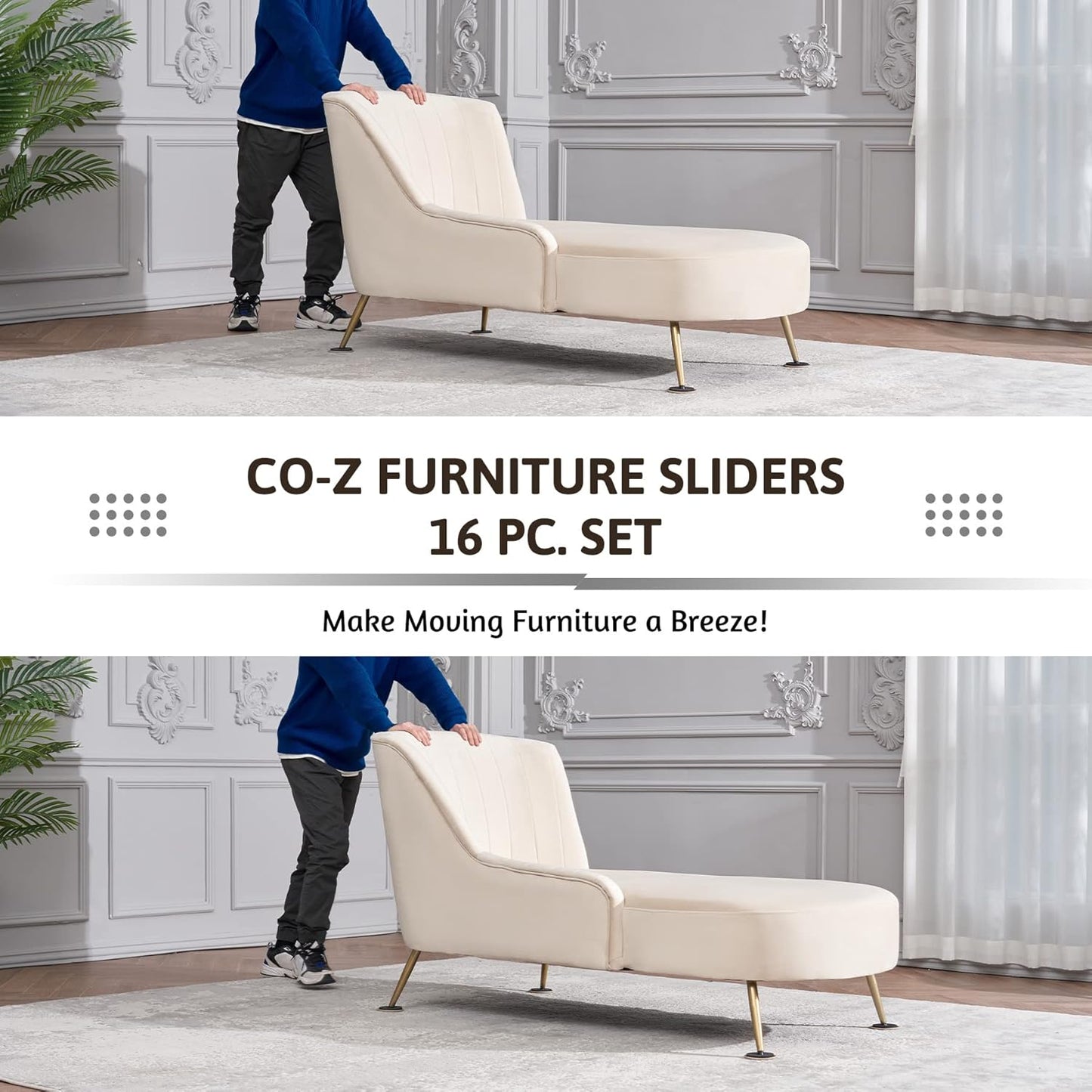 CO-Z Felt Furniture Sliders - 16 Pack with 8 Plastic & 8 Felt Sliders, 3 1/2" Reusable Furniture Sliders for Carpet Hardwood Floors, Heavy-Duty Furniture Gliders Movers, Moving Pads for Hard Surfaces