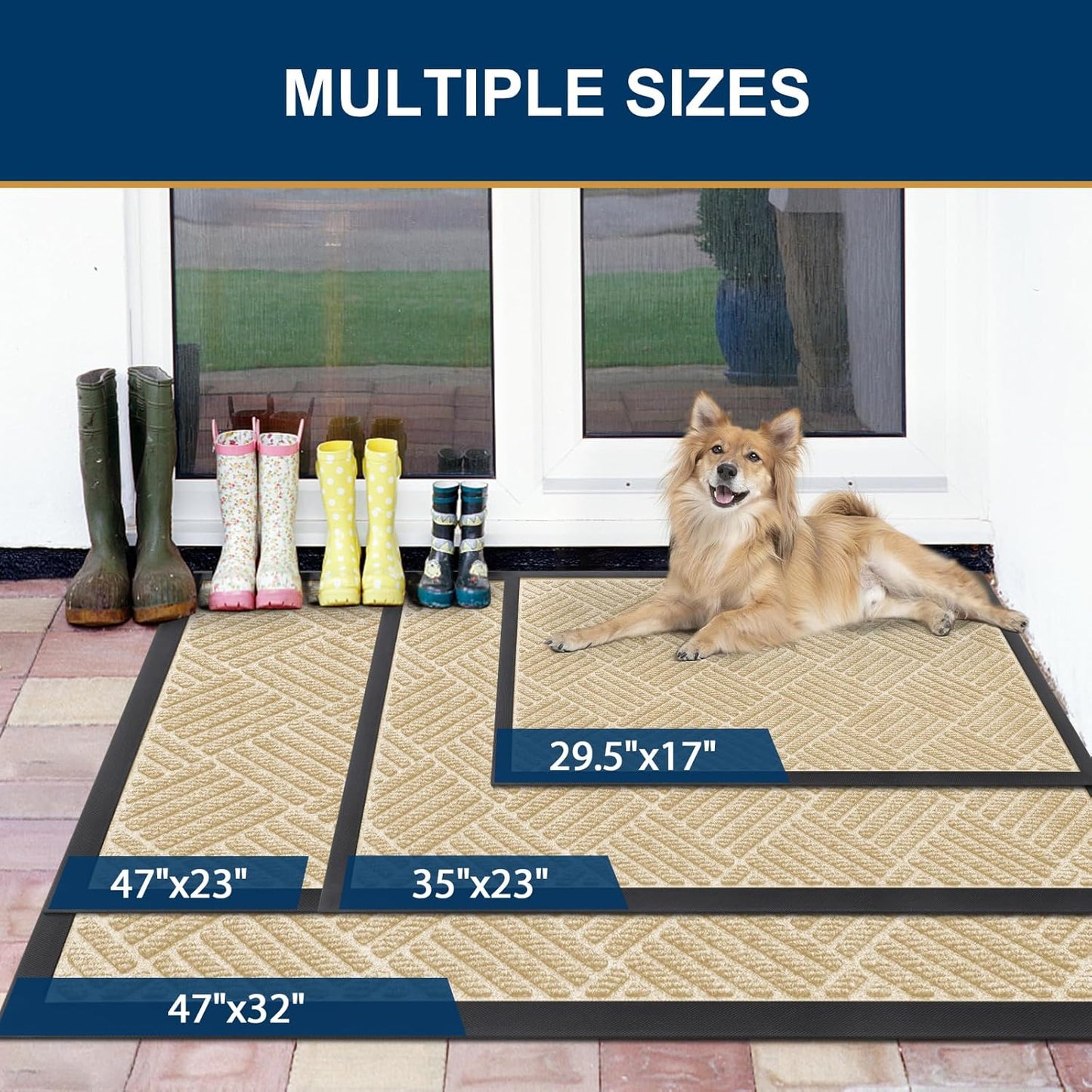 Smiry Front Door Mat Outside Entrance, Heavy Duty Outdoor Indoor Natural Rubber Doormat, Non Slip, Trap Dirt and Moisture, Easy Clean, Low Profile Patio Porch Entryway Mat, 71x23, Beige