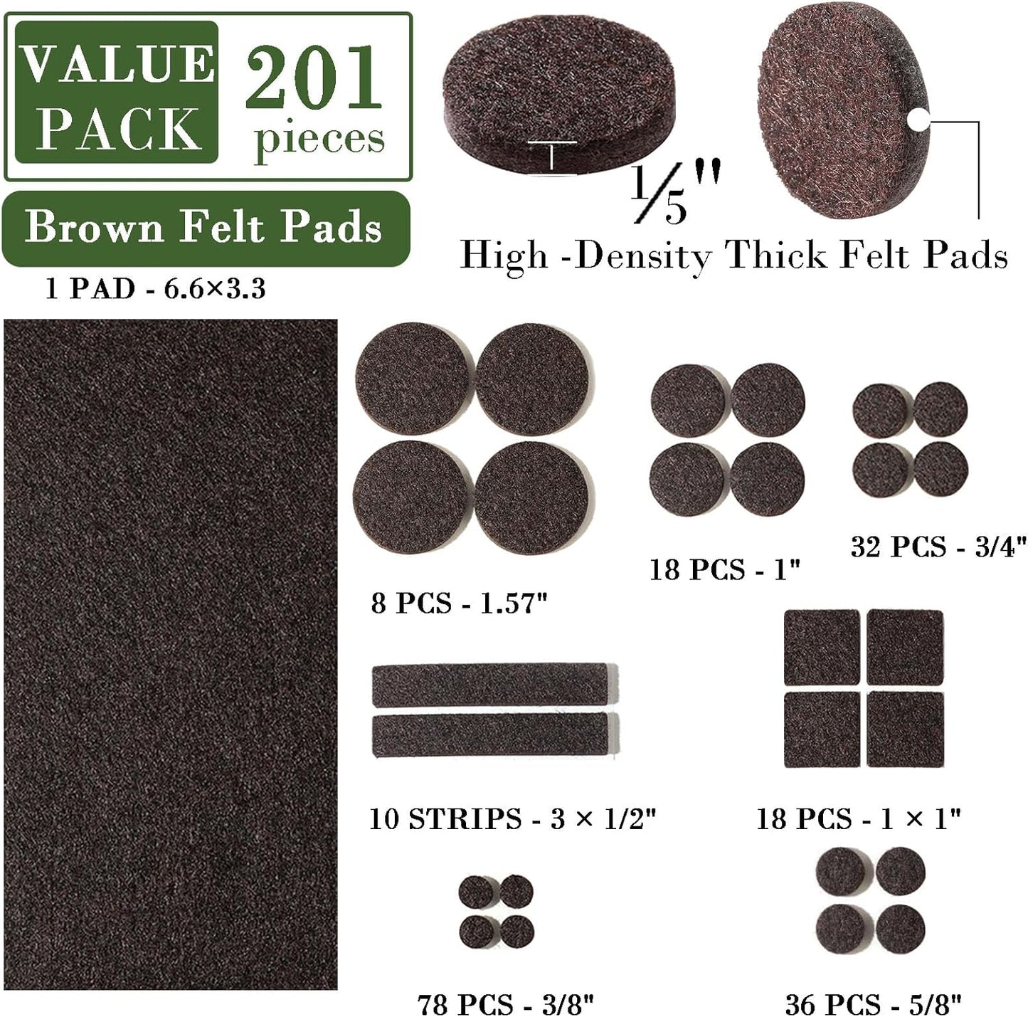 Fursafe&Q Felt Furniture Pads for Hardwood Floors -Self Adhesive Felt Chair Leg Pads，Furniture Feet Floor Protectors, Protect Floor from Nicks, Bumps and Scratch, 201 Pcs Kitchen Cabinet Door Bumper