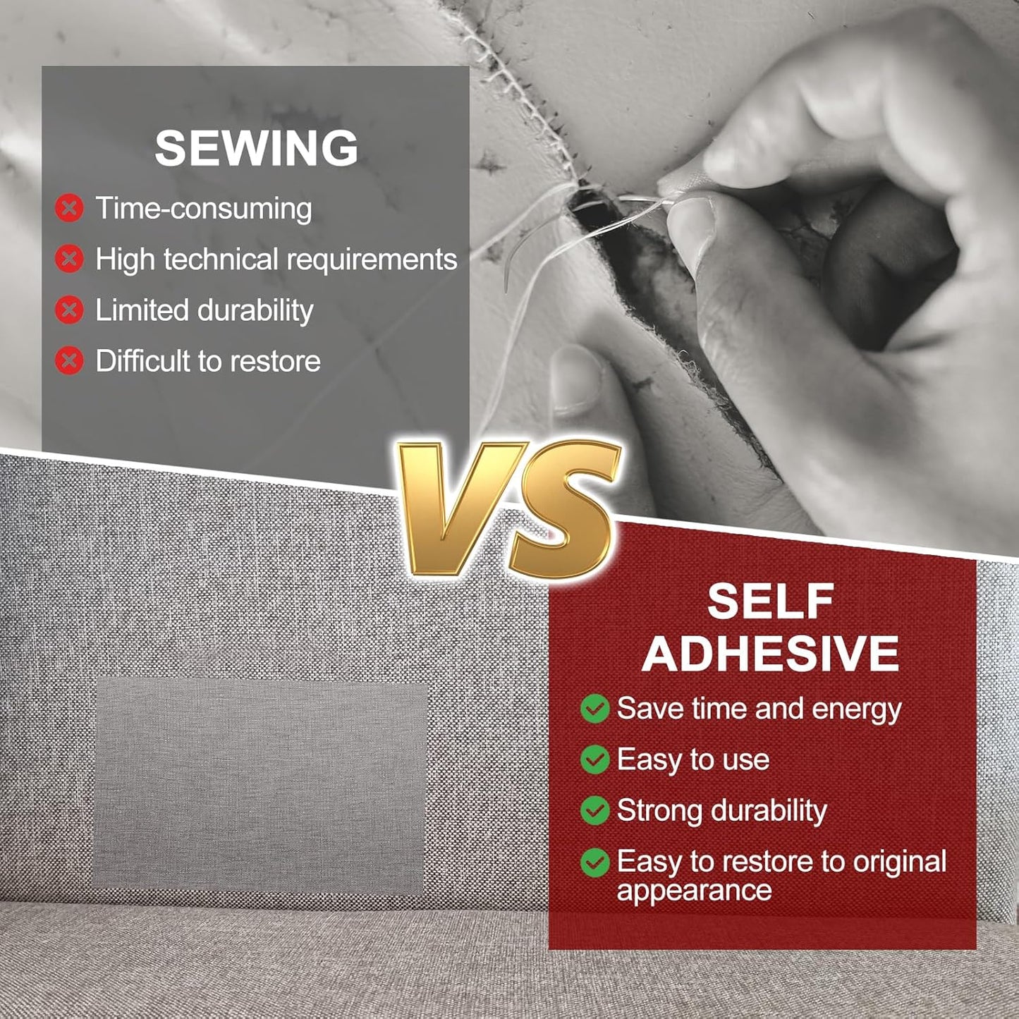 PATIKIL Leather Patches Tape for Furniture, 3.2 x 61 Inch Self Adhesive Vinyl Leather Repair Kit Cover Sheet for Couch, Sofa, Car Seats, Office Chair, Deep Gray