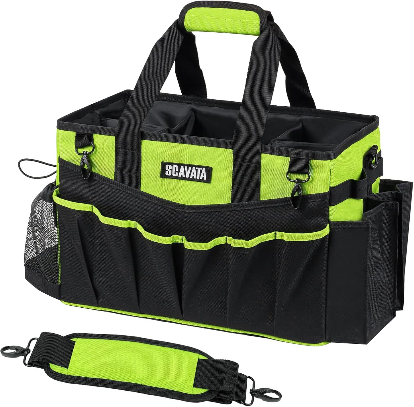 Wearable Cleaning Caddy Bag, Cleaning Caddy Supplies Organizer with Handle & Shoulder Straps for Housekeepers, Under Sink & Car Cleaning Tool Organizers with 4 Foldable Divider (NeonGreen)