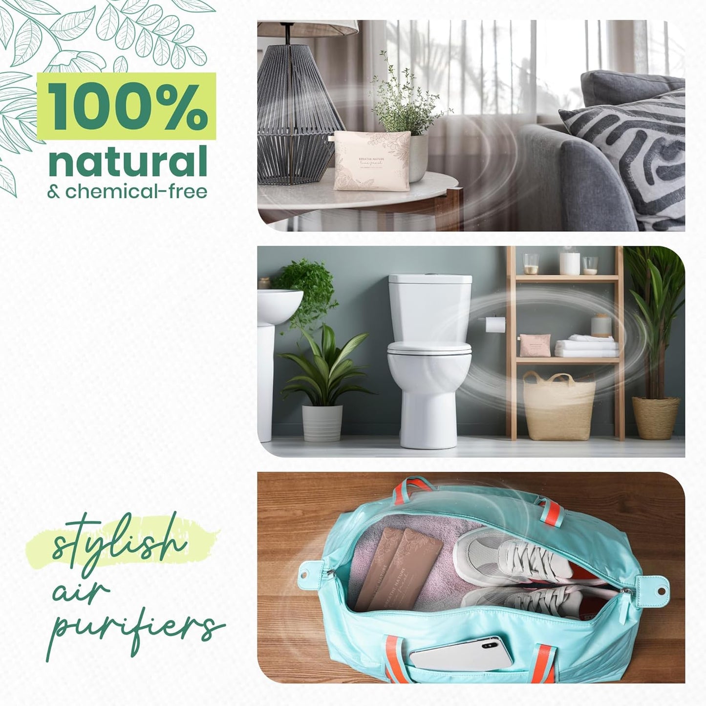 Roonin Activated Charcoal Odor Absorber - Bamboo Charcoal Air Purifying Bag - Activated Charcoal Bags Odor Absorber Packets - Home Deodorizer Odor Eliminator (5-pack)