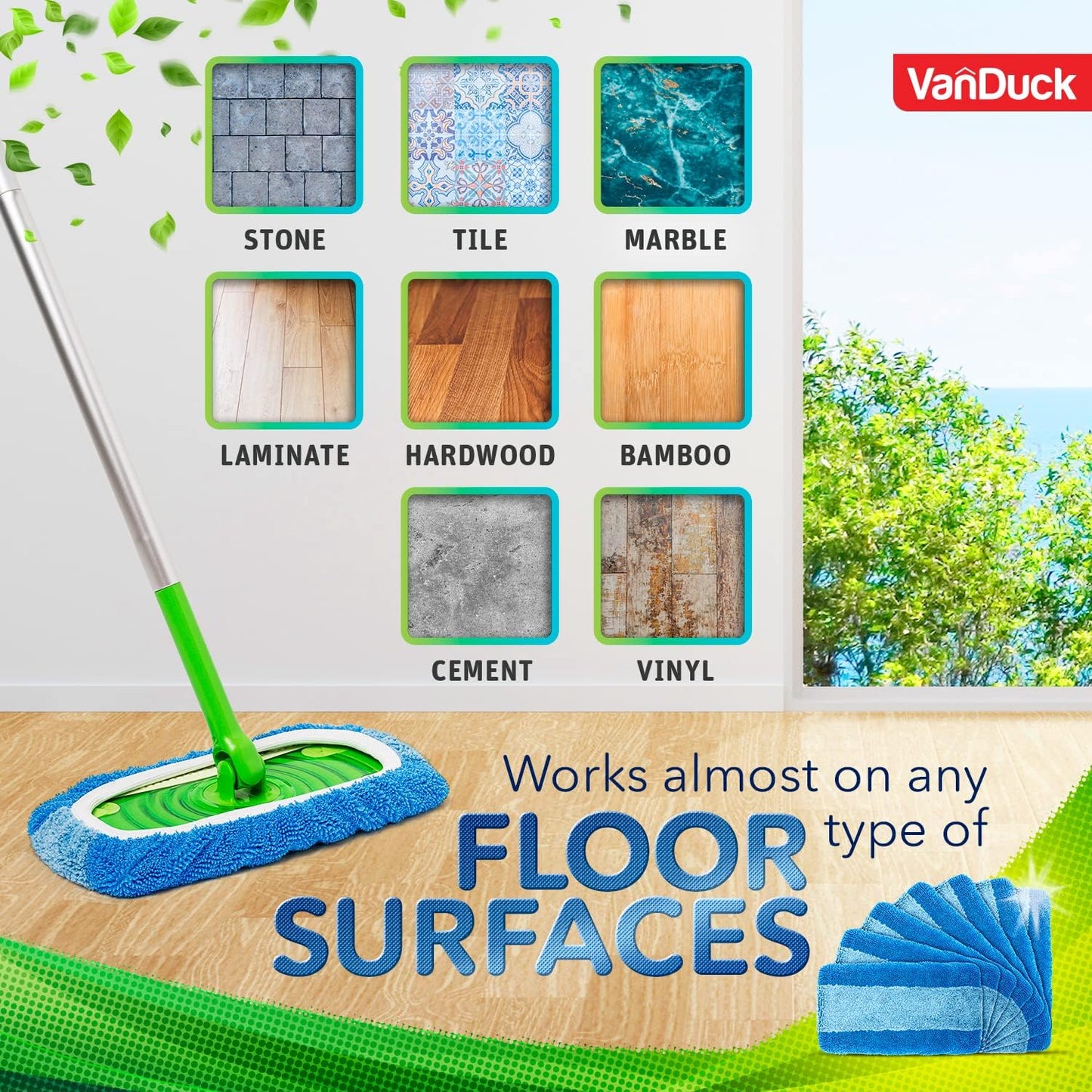 VanDuck Reusable Pet Heavy Duty Mop Pads Compatible with Swiffer Sweeper (2-Pack) - Washable Microfiber Mop Pads for Wet & Dry Use - All Purpose Floor Mopping and Cleaning Product