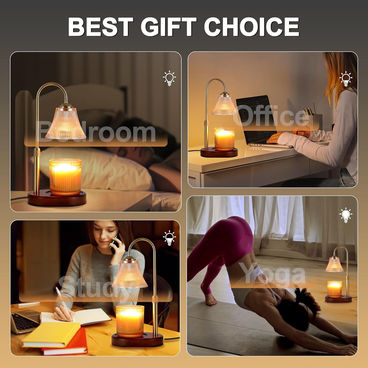 Candle Warmer Lamp,Candle Warmer lamp with Timer for Jar Candles with 2 Bulbs,Decor Mom Christmas Birthday Gifts for Women,House Warming Gifts New Home Bedroom Decor,Striped Gold