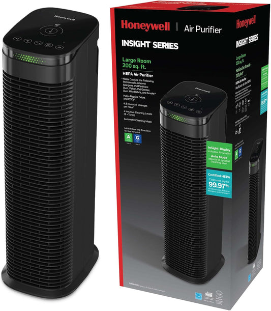 Honeywell HEPA Air Purifier for Home, 990 Ft² Rooms in 1 hour, Auto Mode, Air Quality Indicator, Reduces Dust, Pollen, Pet Dander, All Smoke Types, Odors, Black, HPA180B