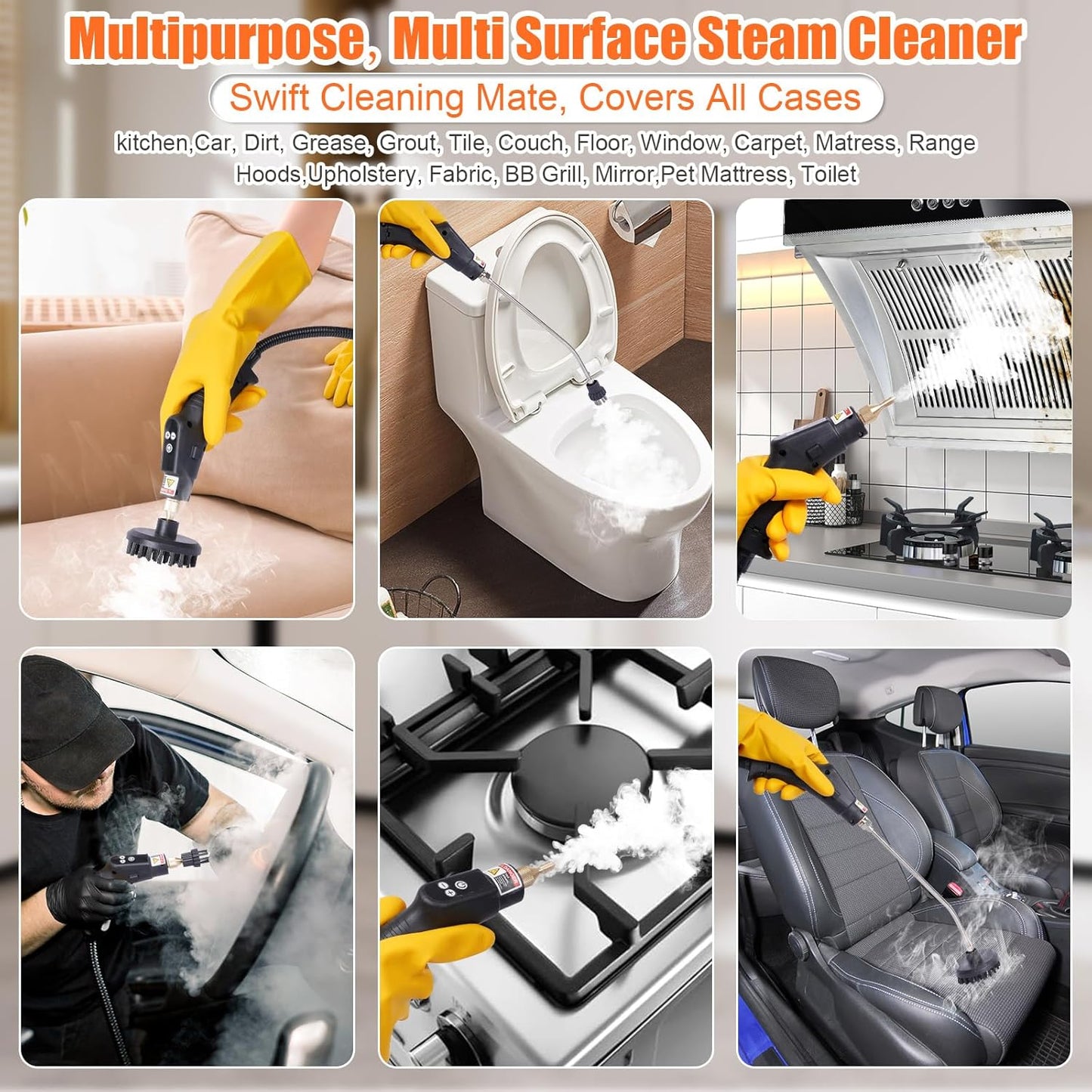 15 in 1 Handheld Steam Cleaner with Handle Button Control, 2500W High Pressure Steamer for Cleaning Car, Multi-Purpose Portable Steam Cleaner for Home Car Upholstery Cleaning Tools, 110V-120V