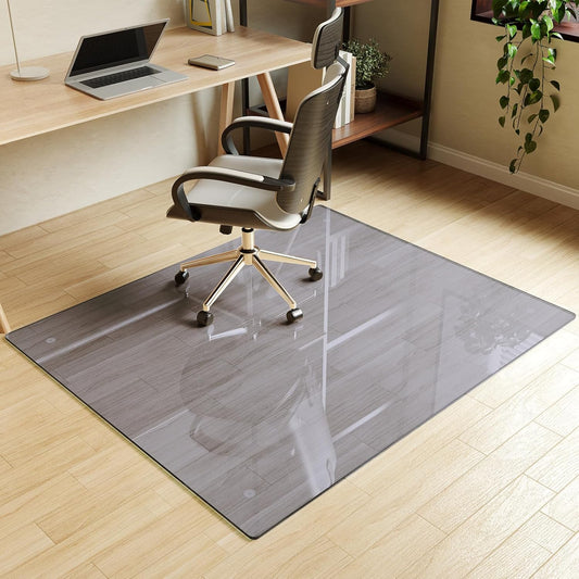 Koonmi Tempered Glass Chair Mat for Hardwood Floors & Carpets, 46" x 55“ Grey Heavy Duty Office Floor Protector with Noise-Free Gliding Shatterproof for Home Office Desk